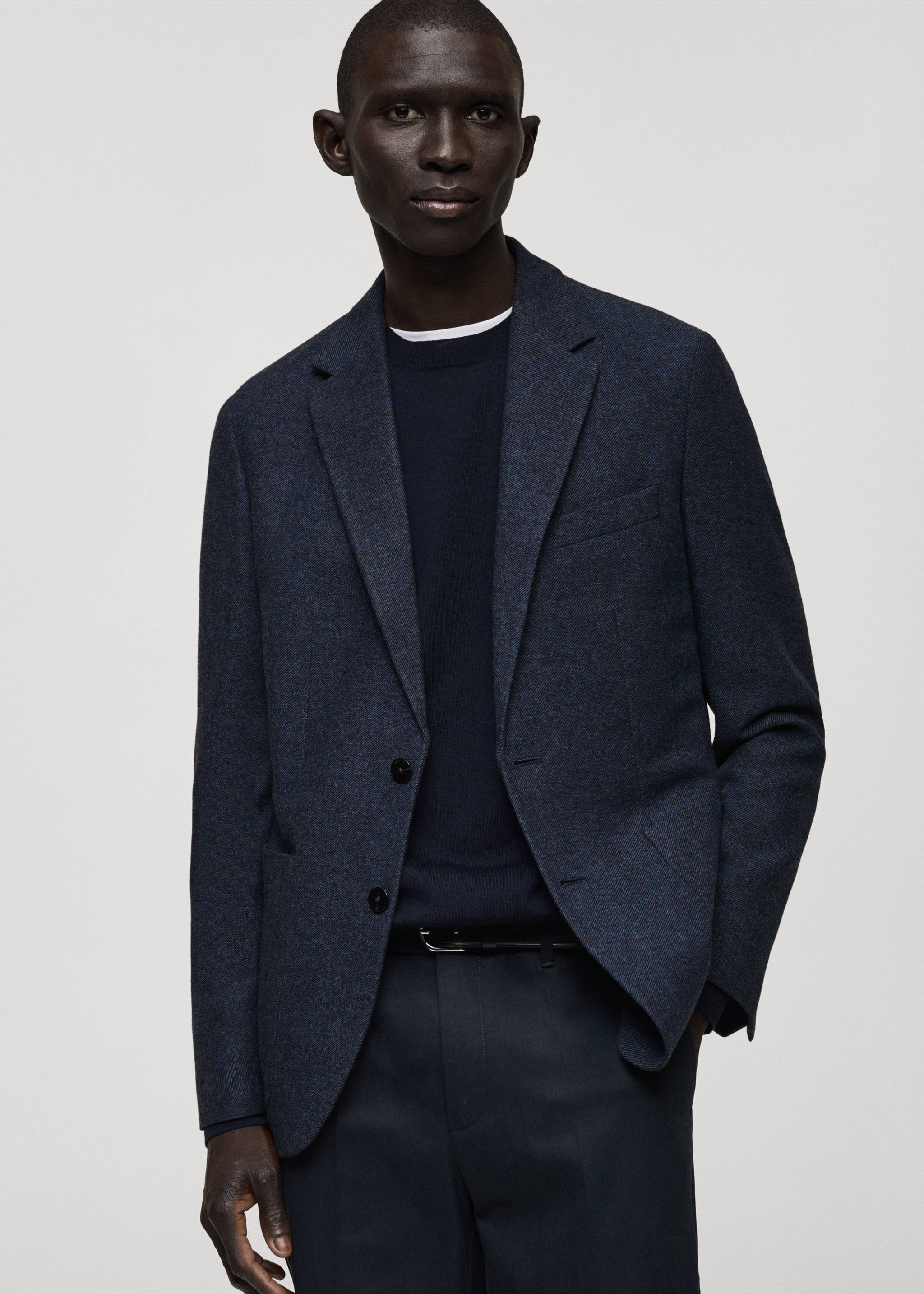 Slim fit wool blend blazer - Medium plane, Blue. Ref: 87030632-00.