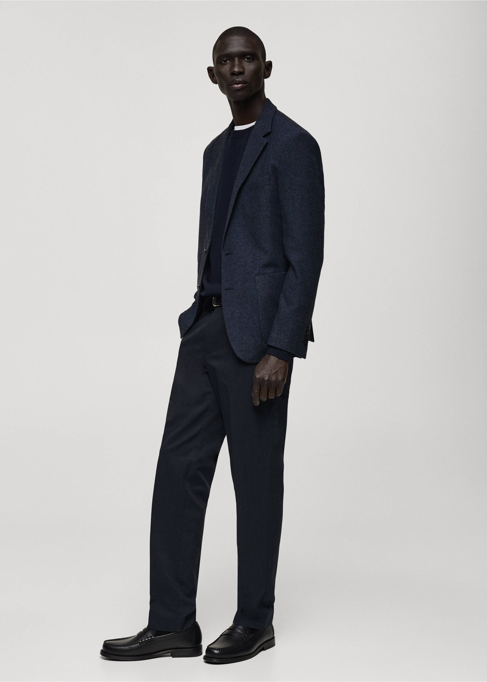 Slim fit wool blend blazer - Details of the article 2, Blue. Ref: 87030632-00.