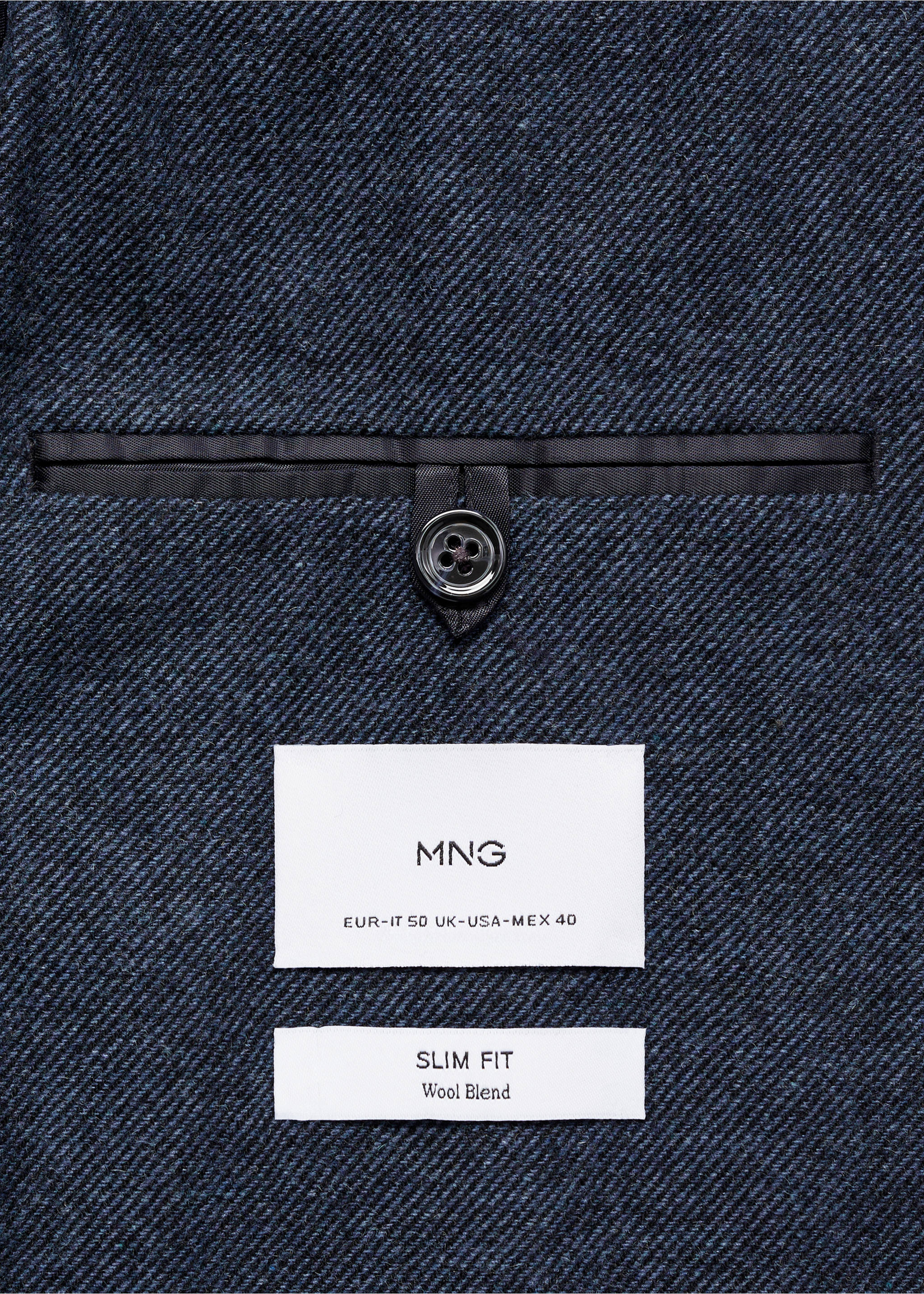 Slim fit wool blend blazer - Details of the article 0, Blue. Ref: 87030632-00.