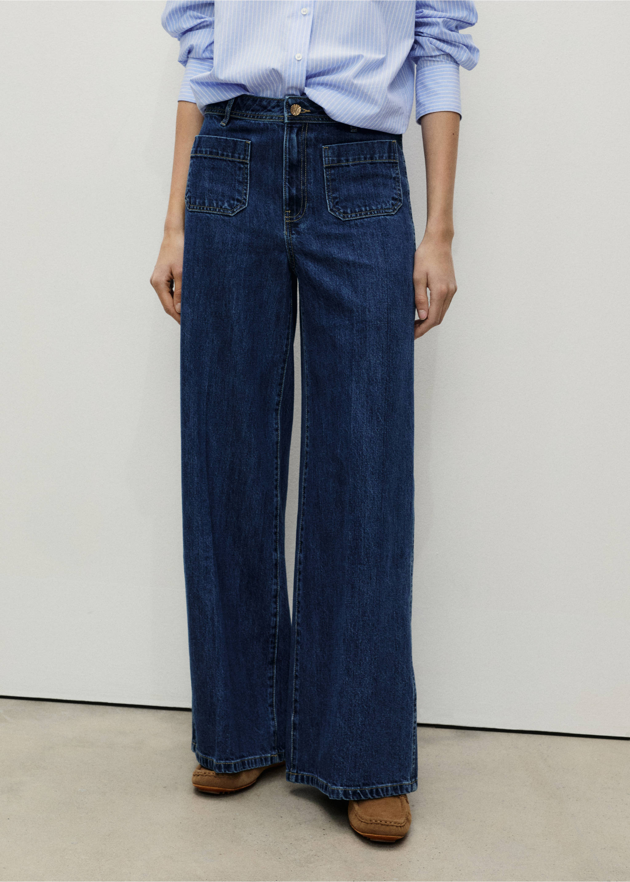 Wide leg jeans with pockets - Medium plane, Dark Blue. Ref: 87030636-00.