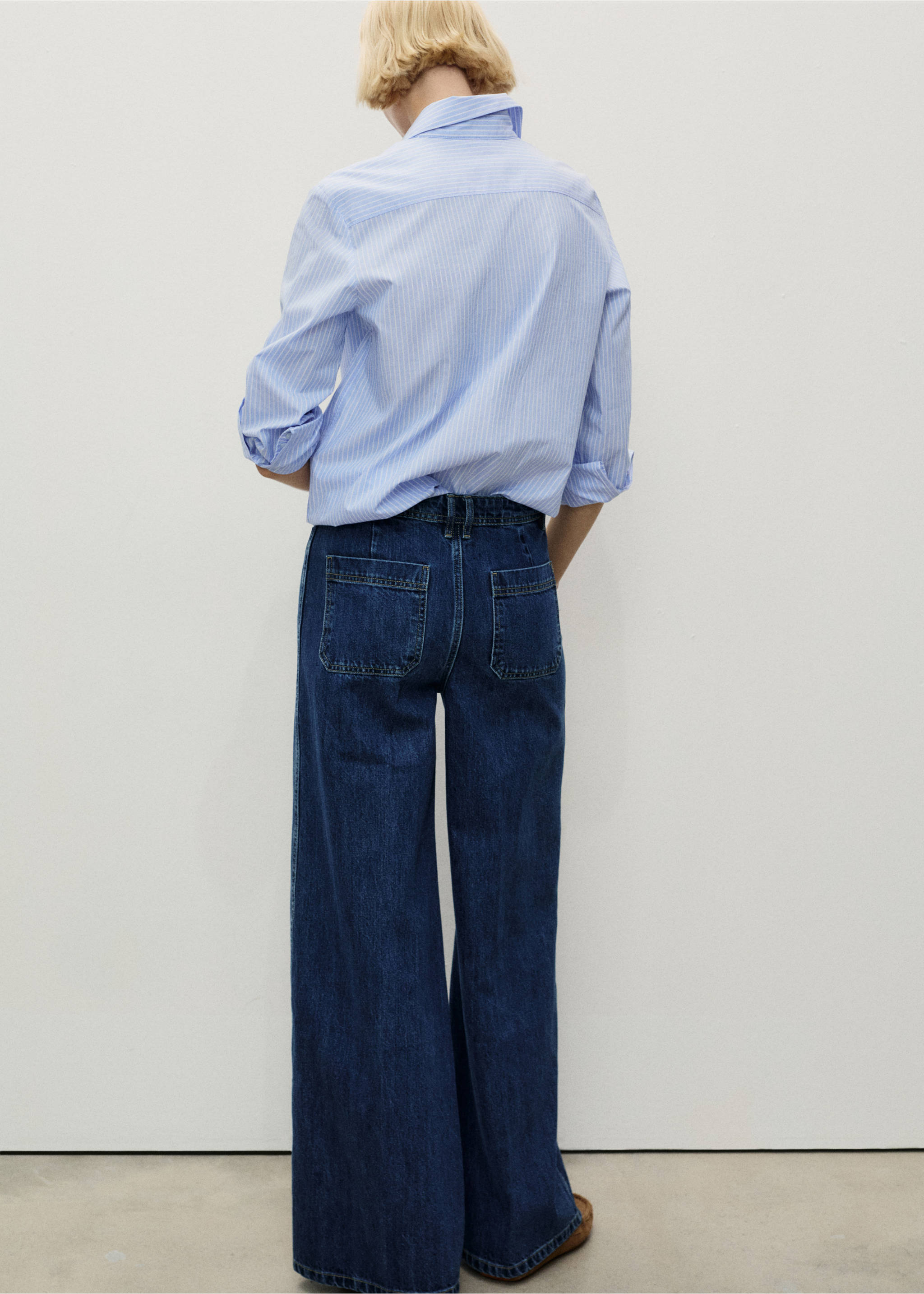 Wide leg jeans with pockets - Reverse of the article, Dark Blue. Ref: 87030636-00.