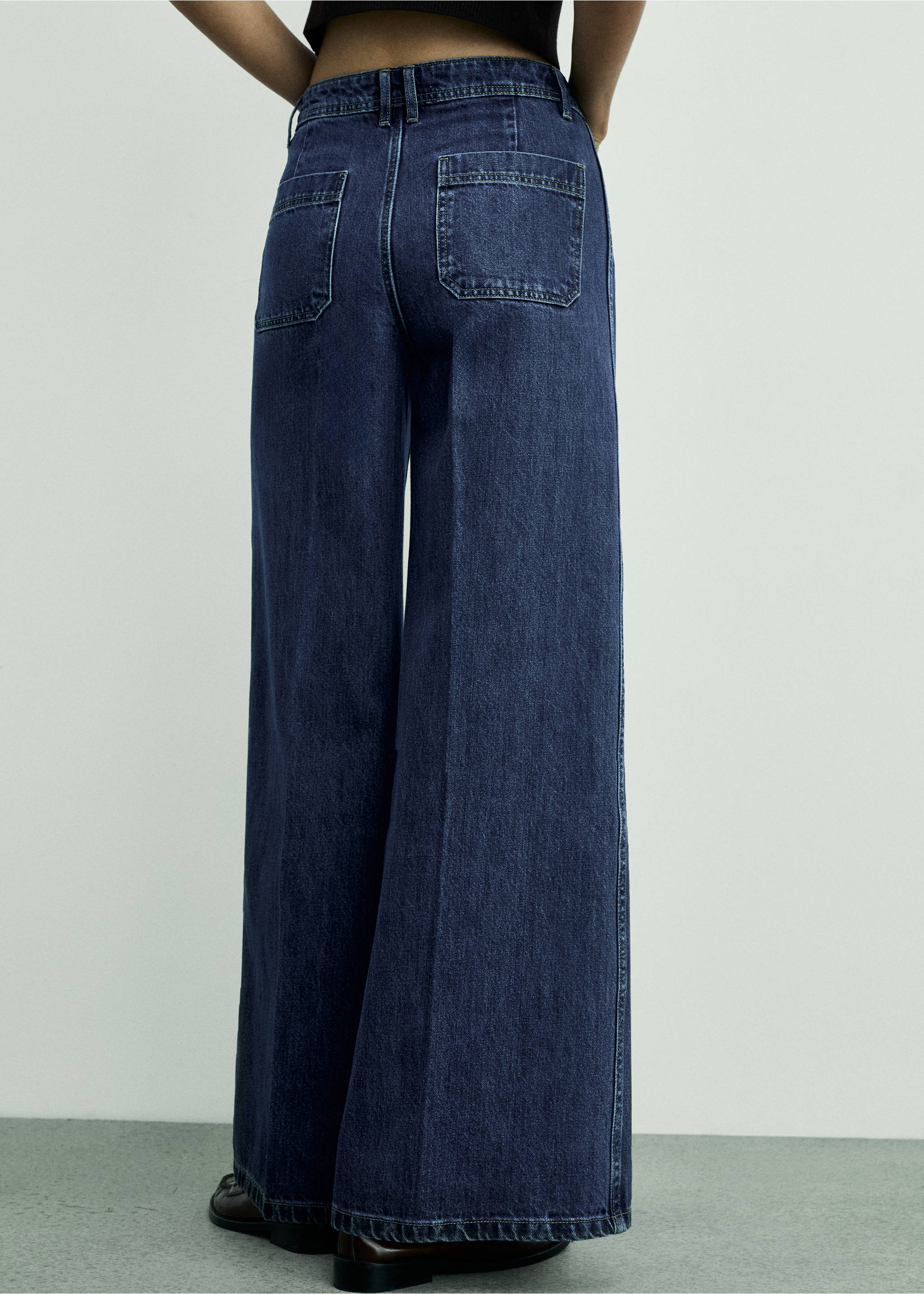 Wide leg jeans with pockets - Details of the article 3, Dark Blue. Ref: 87030636-00.