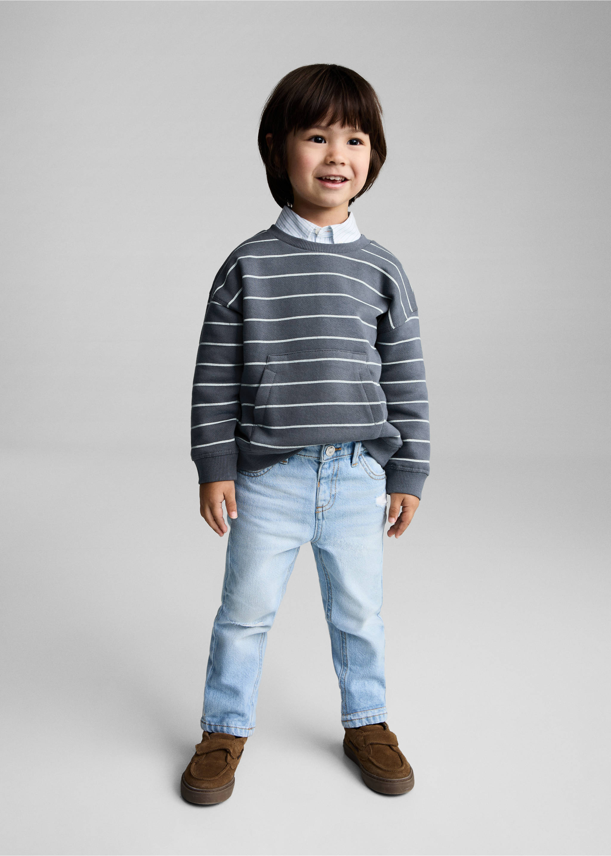 Sweat-shirt coton rayures - Plan général, Bleu. Ref: 87030637-00.