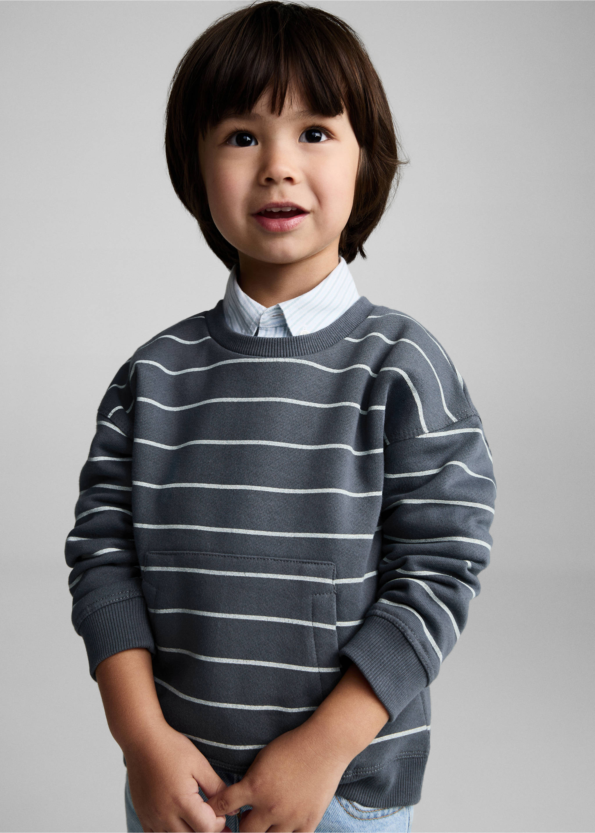 Sweat-shirt coton rayures - Plan moyen, Bleu. Ref: 87030637-00.