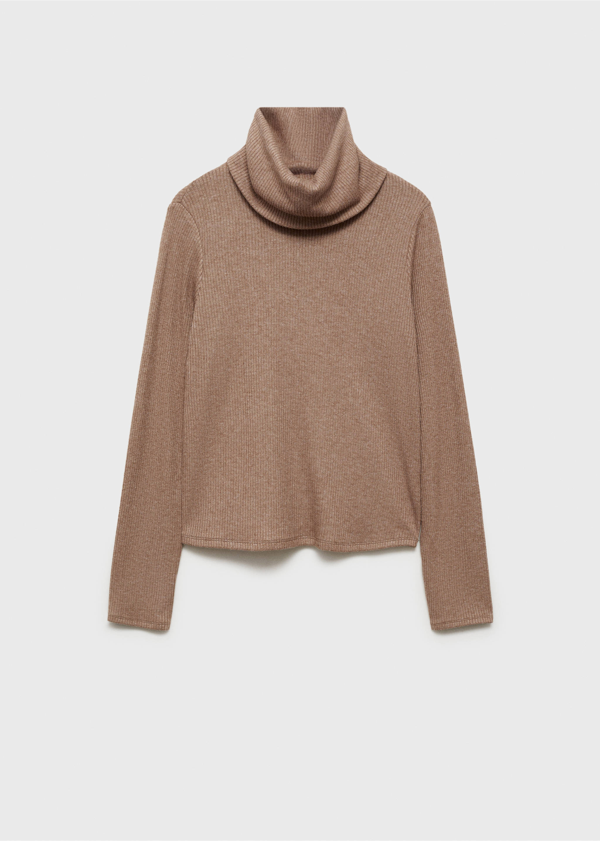 Turtle neck ribbed t-shirt - Article without model, Brown. Ref: 87030639-00.