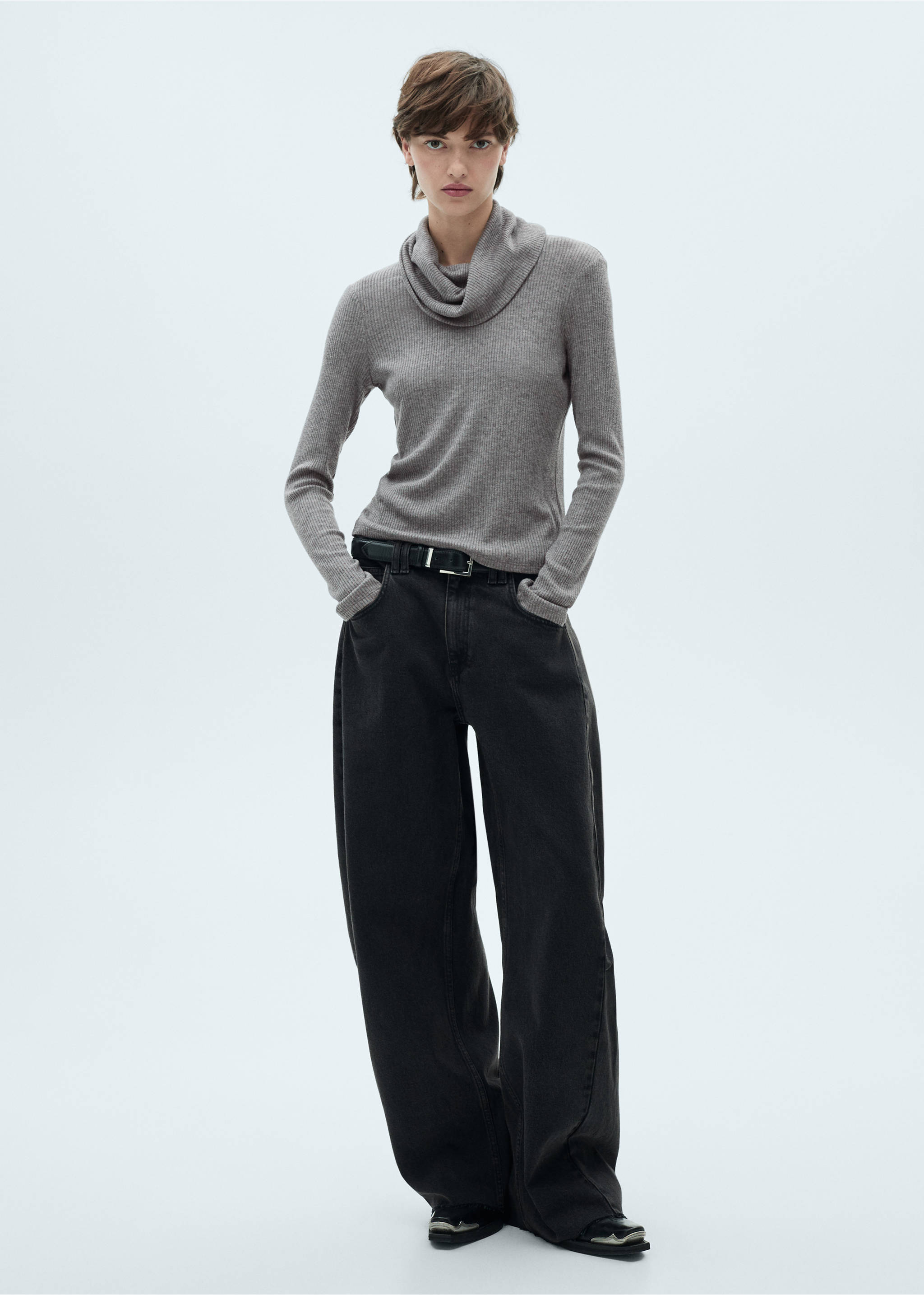 Turtle neck ribbed t-shirt - General plane, Grey. Ref: 87030639-00.