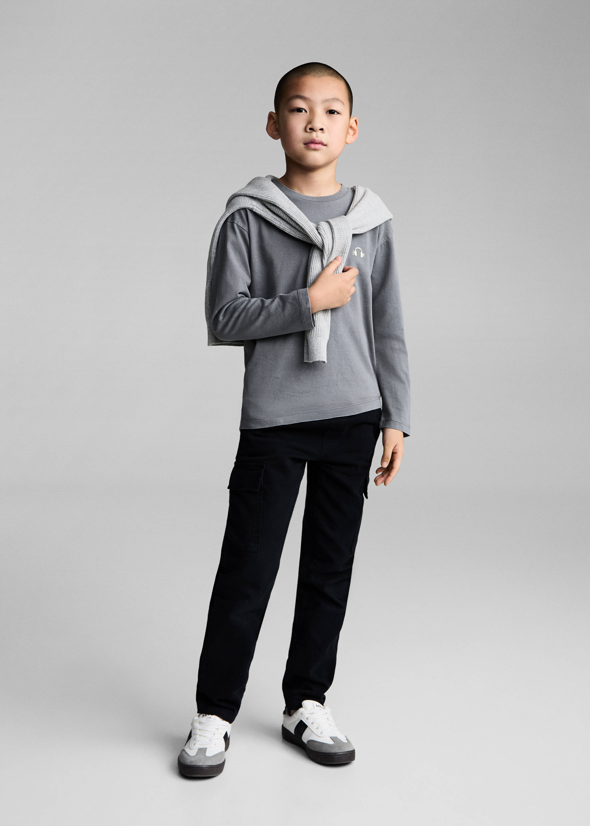 Washed-effect cotton t-shirt - General plane, Charcoal. Ref: 87030643-00.