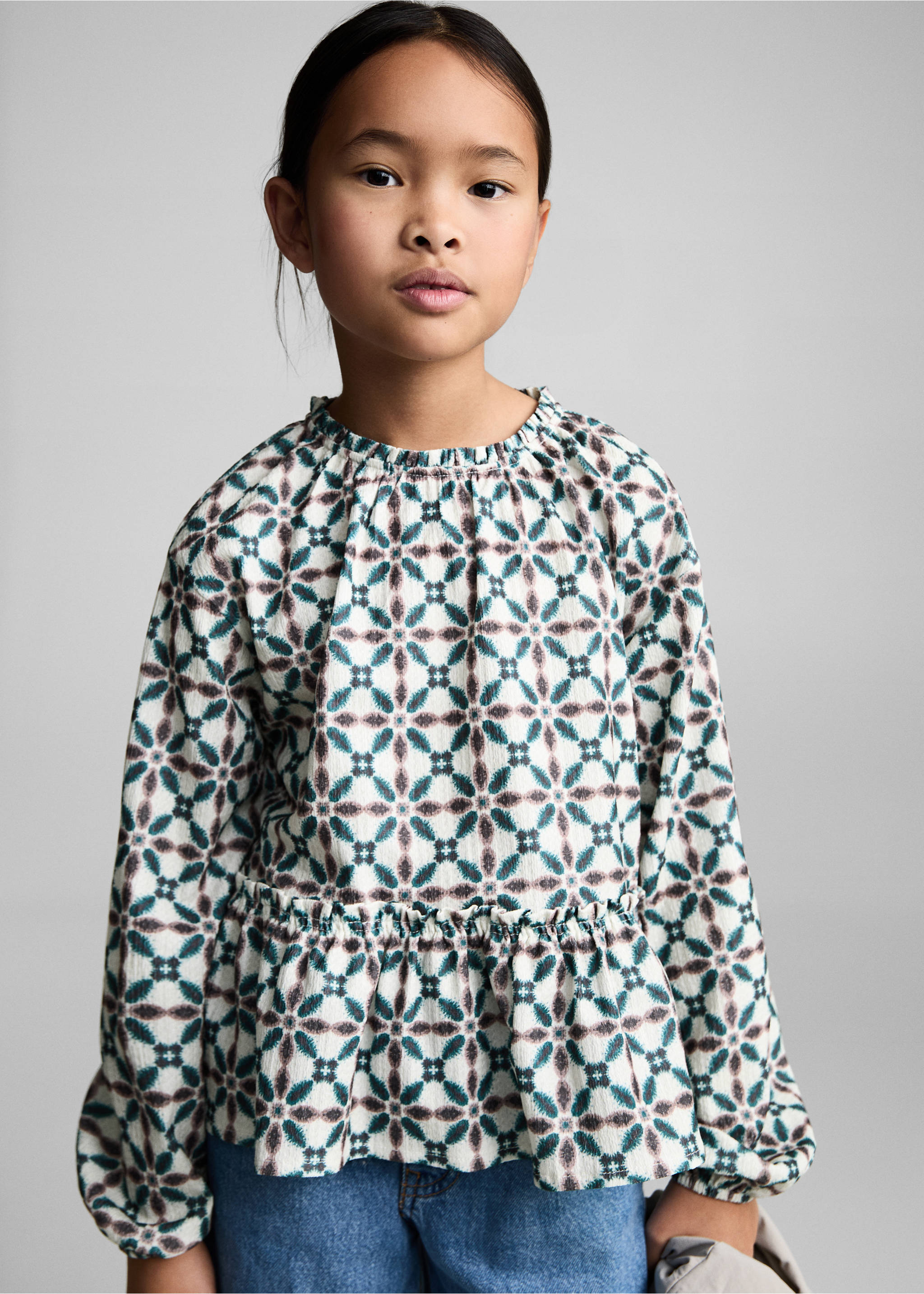 Geometric print blouse - Medium plane, Ecru. Ref: 87030647-00.