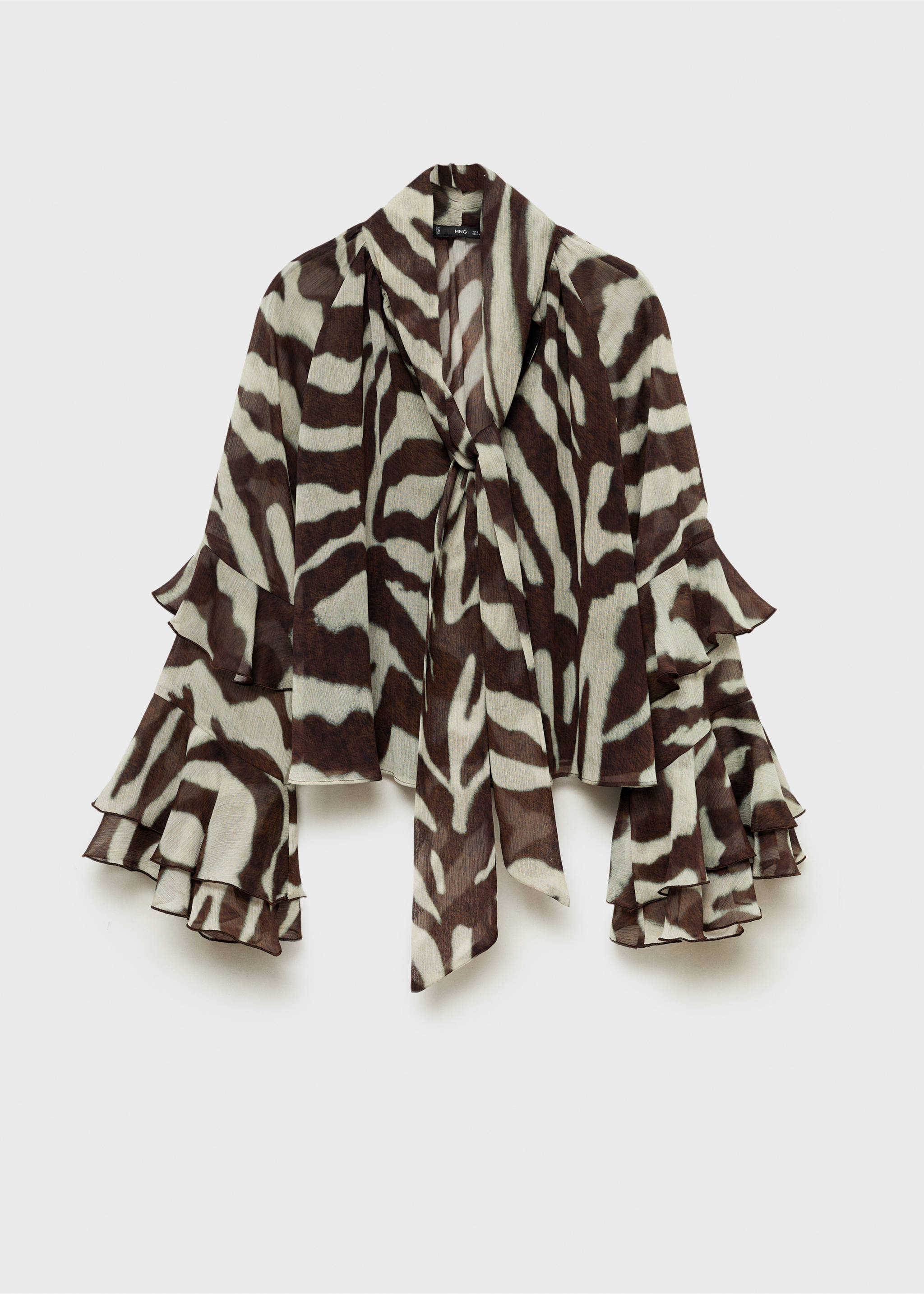 Printed blouse with flared sleeves - Article without model, Brown. Ref: 87030652-00.
