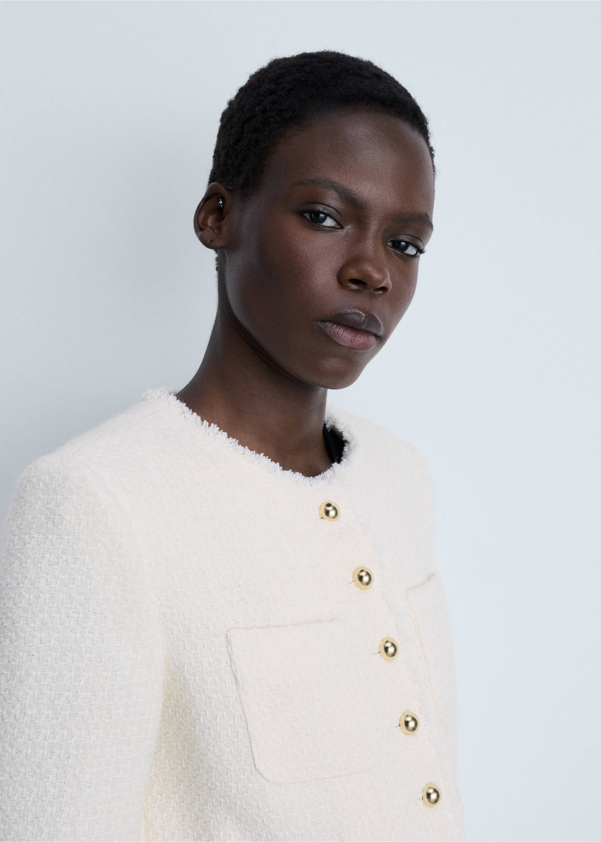 Tweed jacket with jewel buttons - Details of the article 1, Ecru. Ref: 87030653-00.