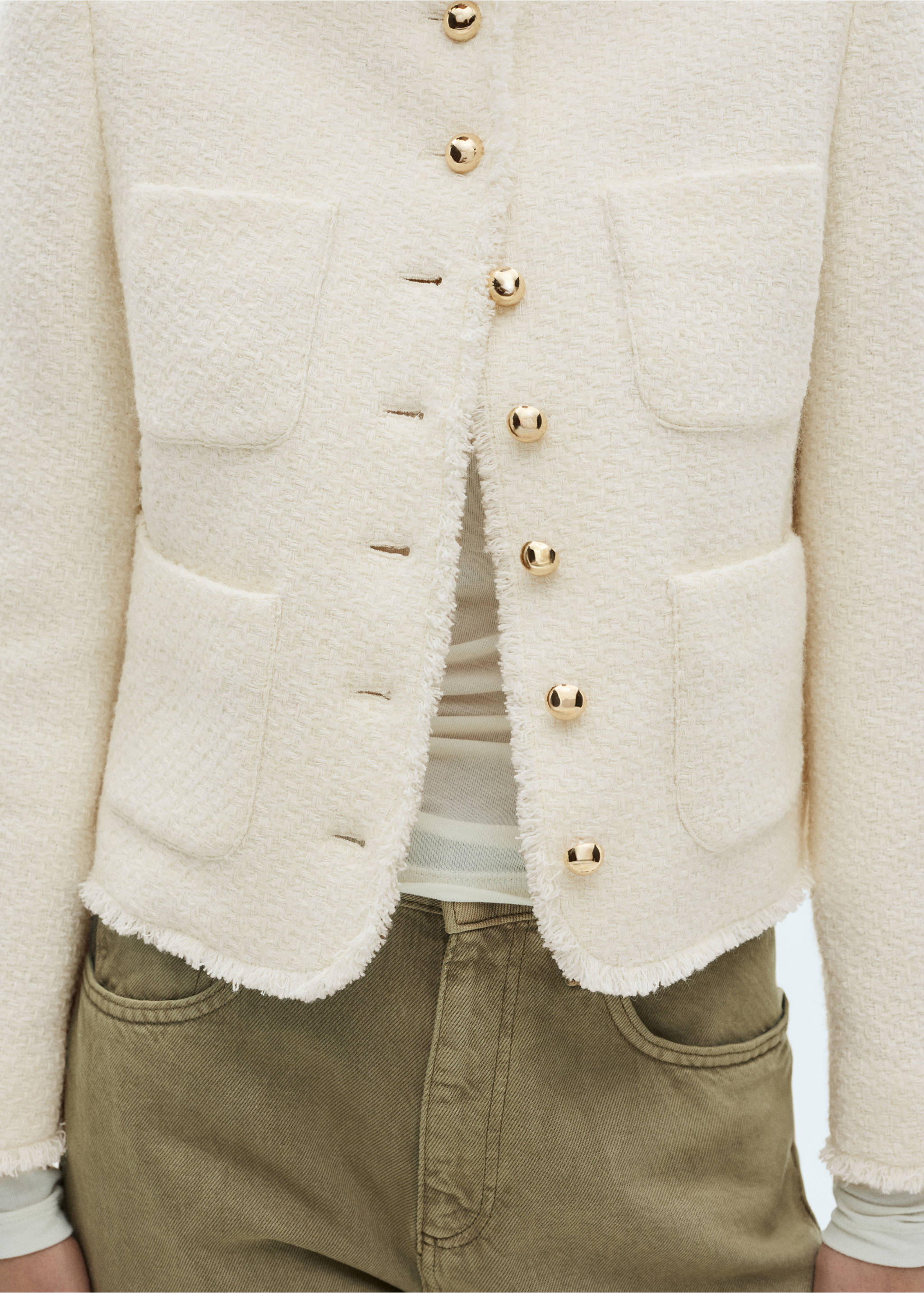 Tweed jacket with jewel buttons - Details of the article 6, Ecru. Ref: 87030653-00.