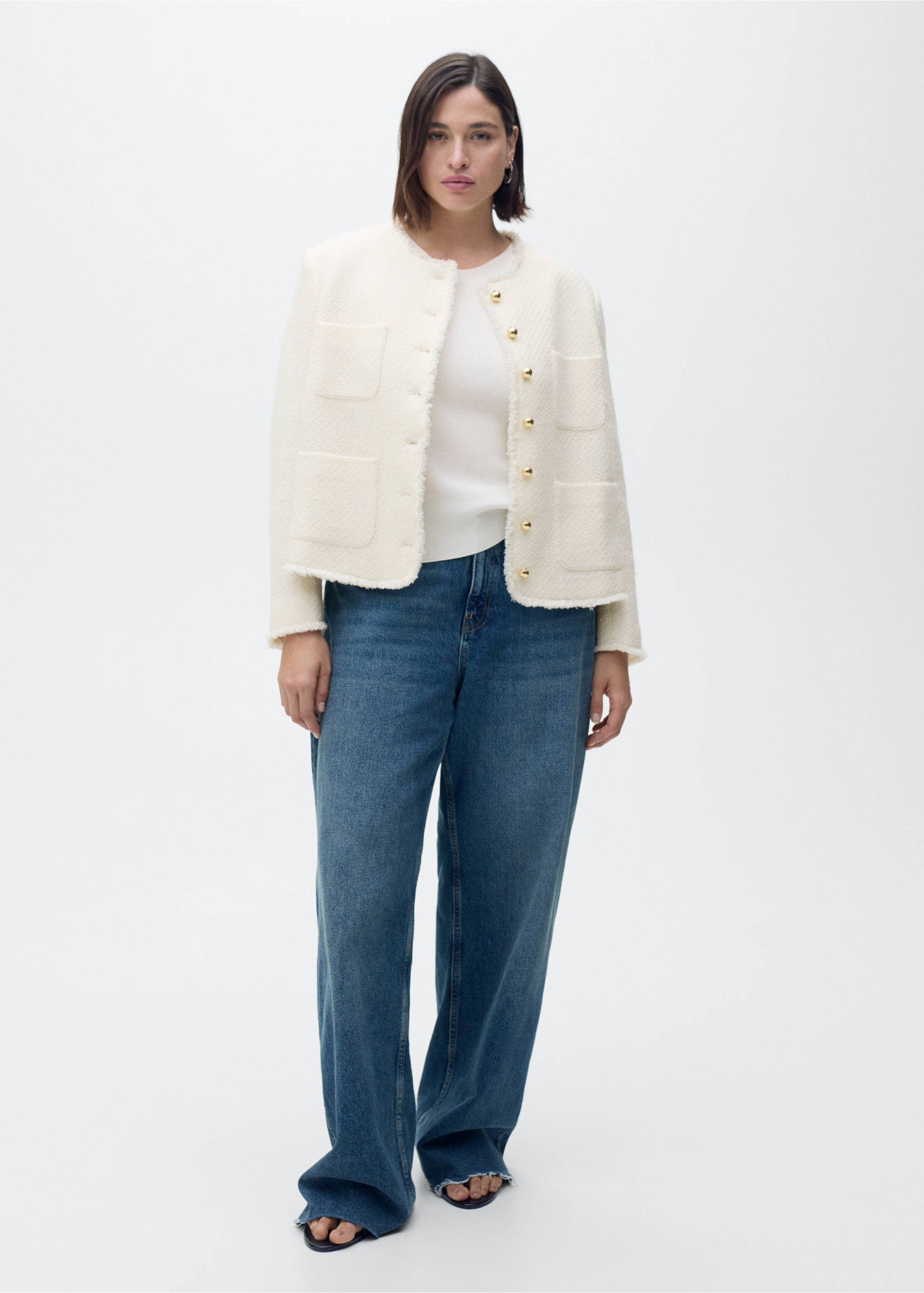 Tweed jacket with jewel buttons - Details of the article 3, Ecru. Ref: 87030653-00.