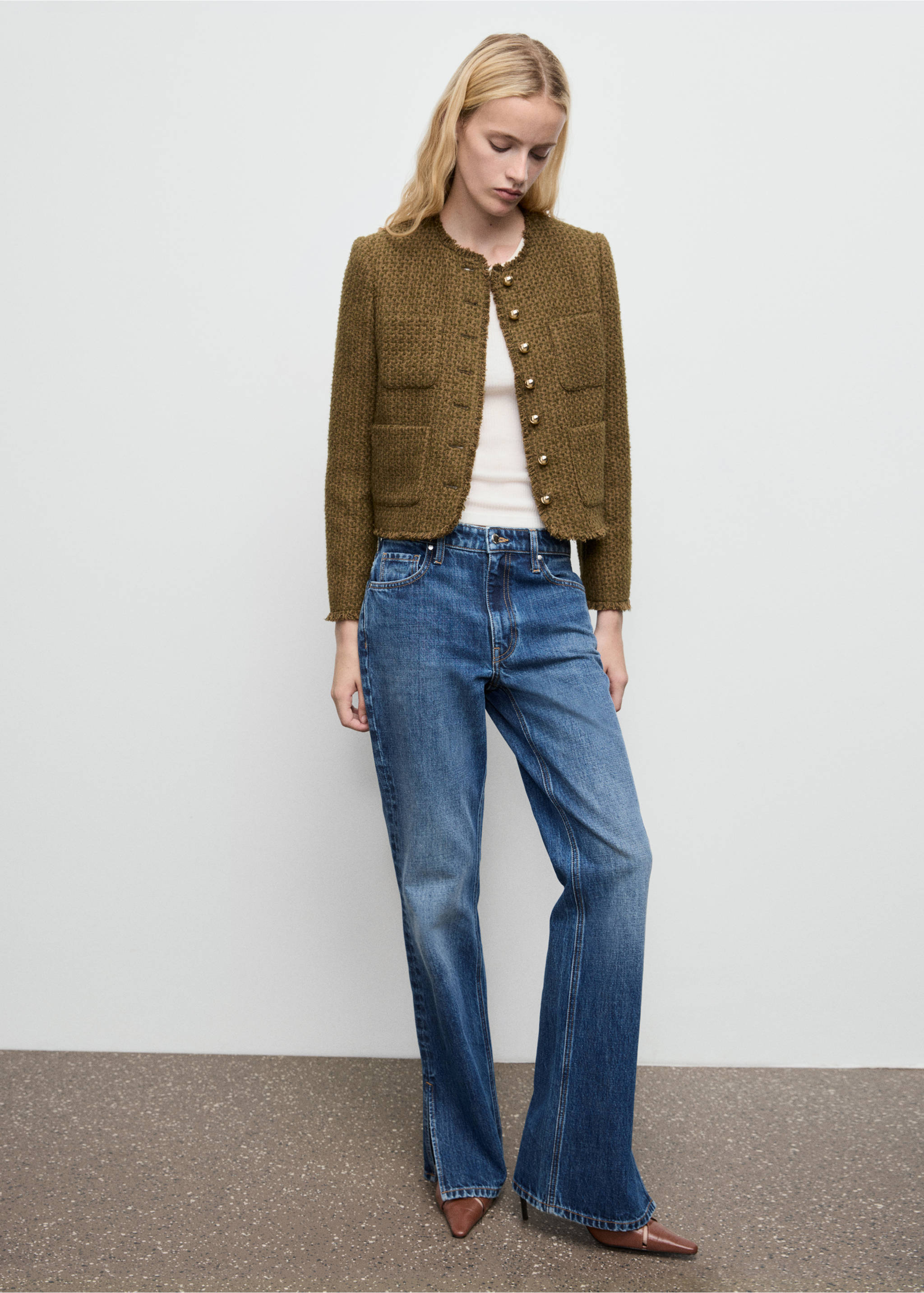 Tweed jacket with jewel buttons - General plane, Khaki. Ref: 87030653-00.