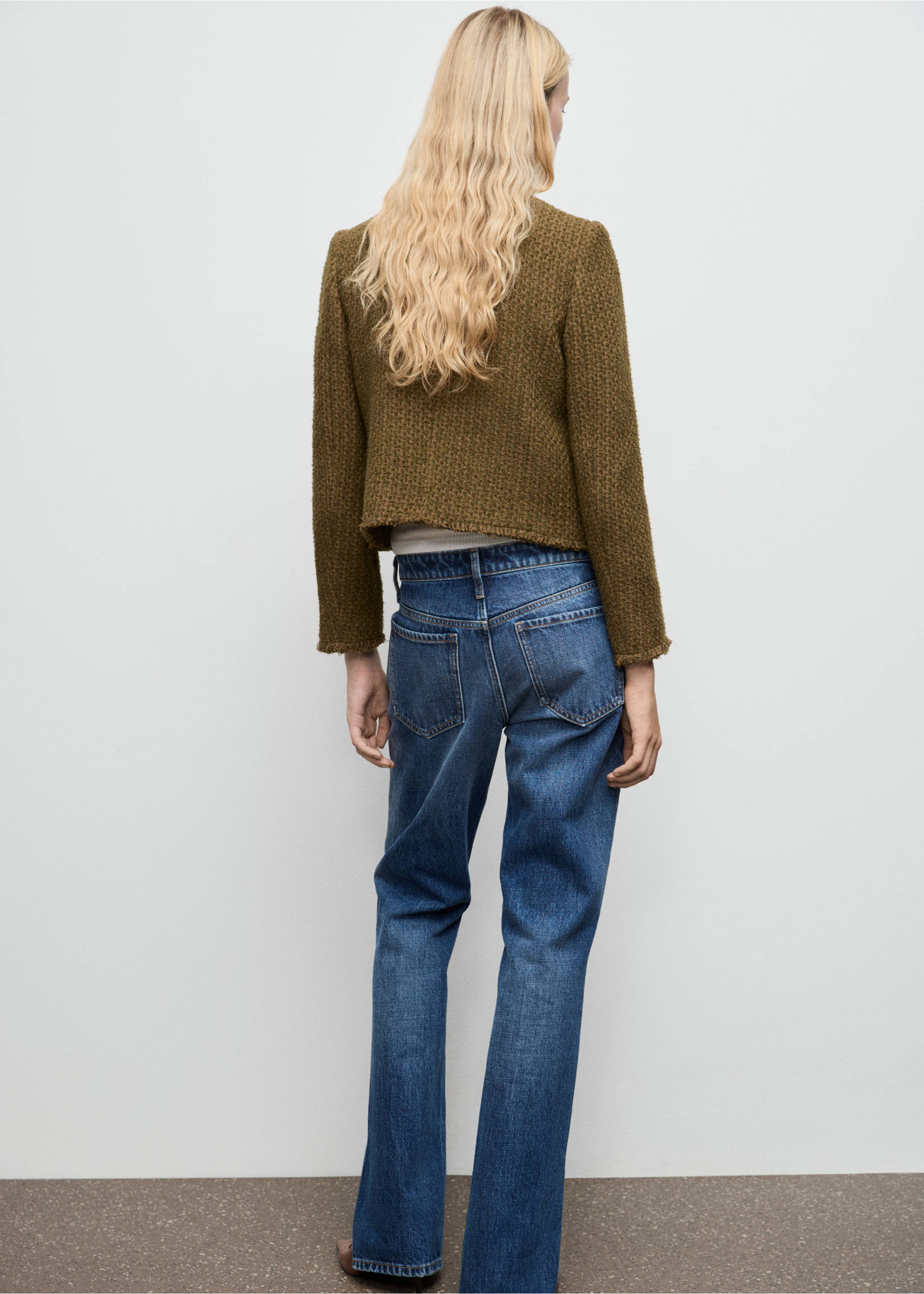 Tweed jacket with jewel buttons - Reverse of the article, Khaki. Ref: 87030653-00.
