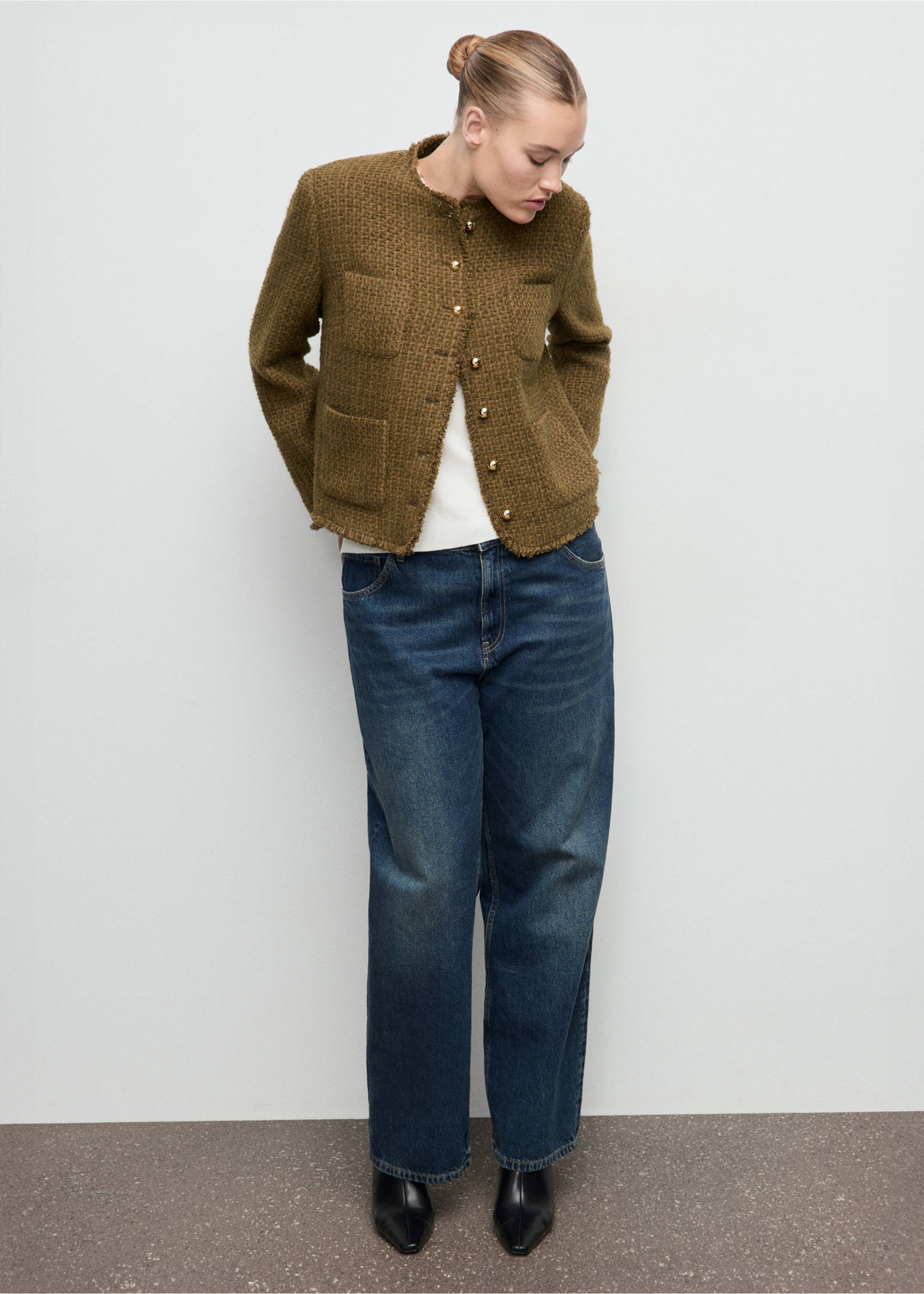 Tweed jacket with jewel buttons - Details of the article 3, Khaki. Ref: 87030653-00.