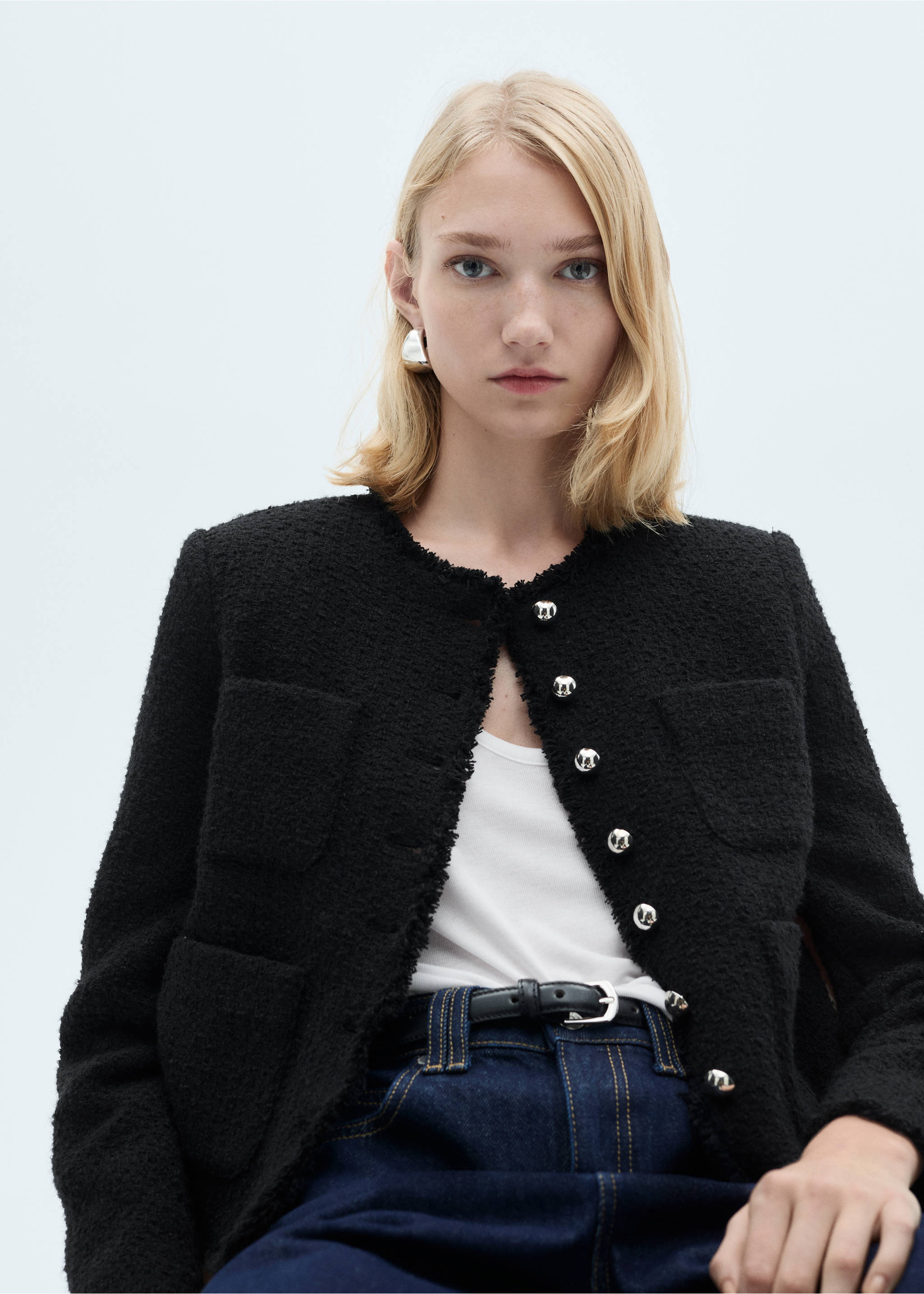 Tweed jacket with jewel buttons - Details of the article 2, Black. Ref: 87030653-00.