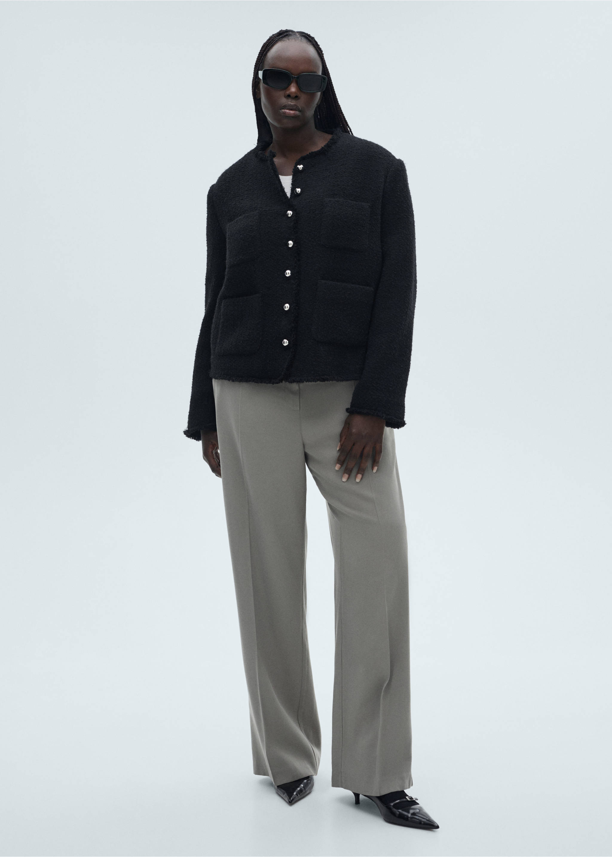 Tweed jacket with jewel buttons - Details of the article 3, Black. Ref: 87030653-00.