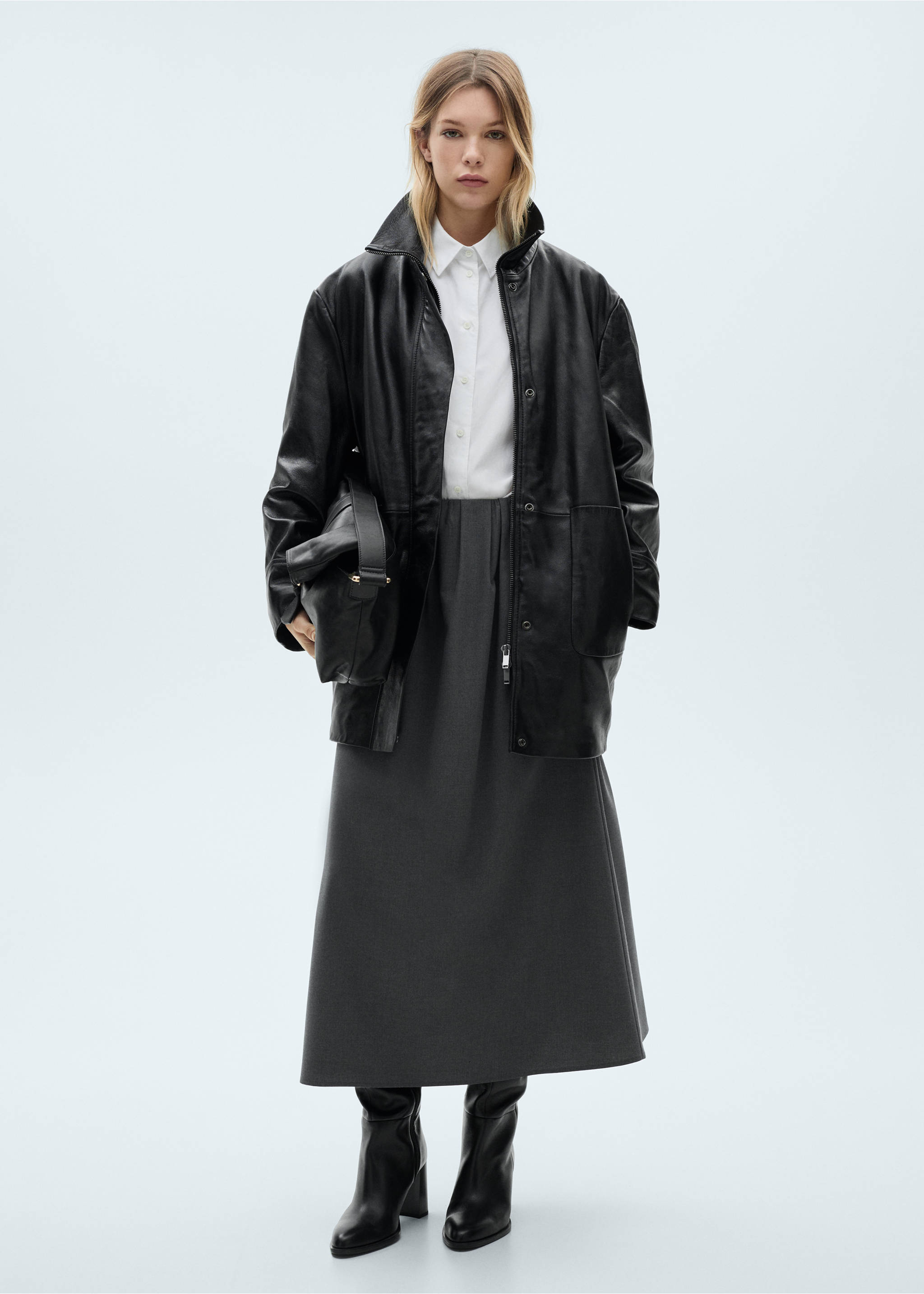 Jupe évasée plissée - Plan général, Gris. Ref: 87030654-00.