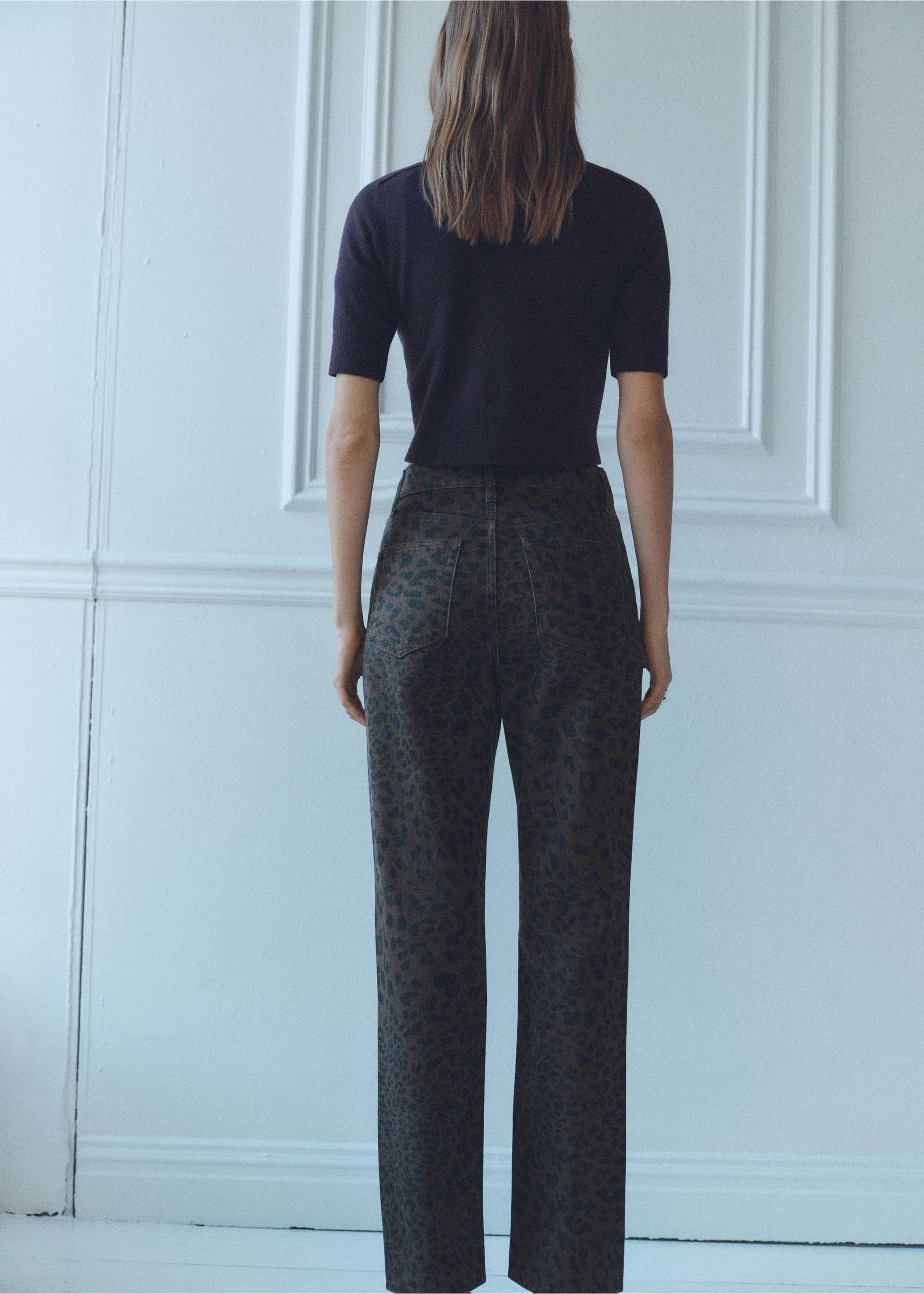 Leopard-print straight jeans - Reverse of the article, Chocolate. Ref: 87030655-00.