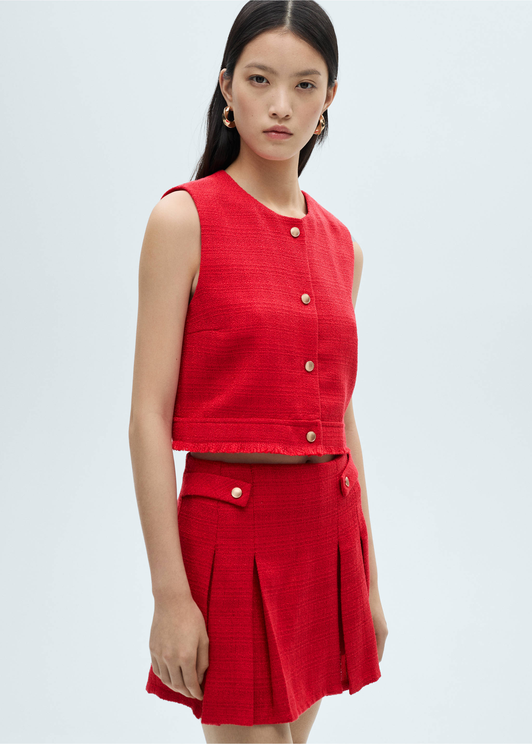 Saia de tweed com pregas - Plano médio, Vermelho. Ref: 87032531-00.