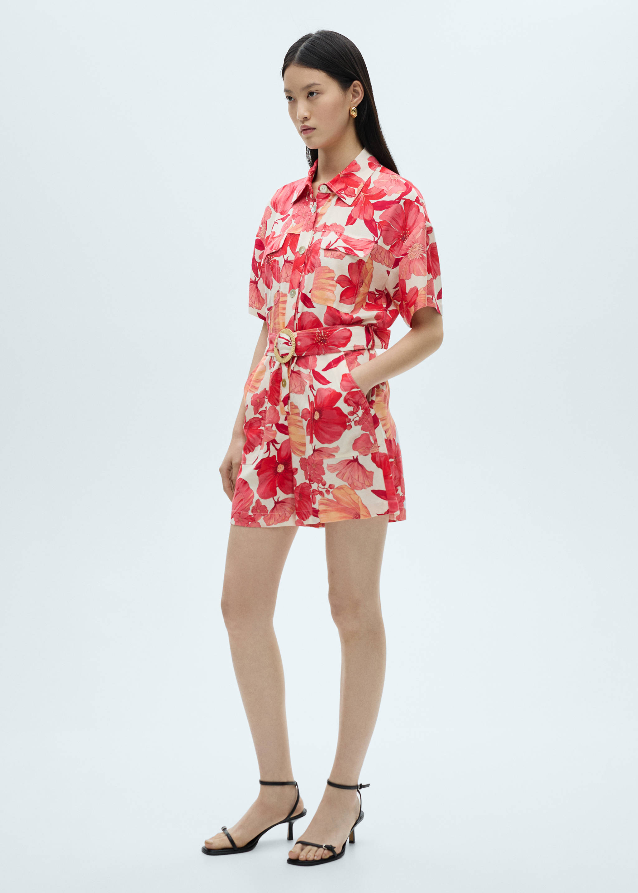 Korte jumpsuit met bloemenprint - Overzichtstekening