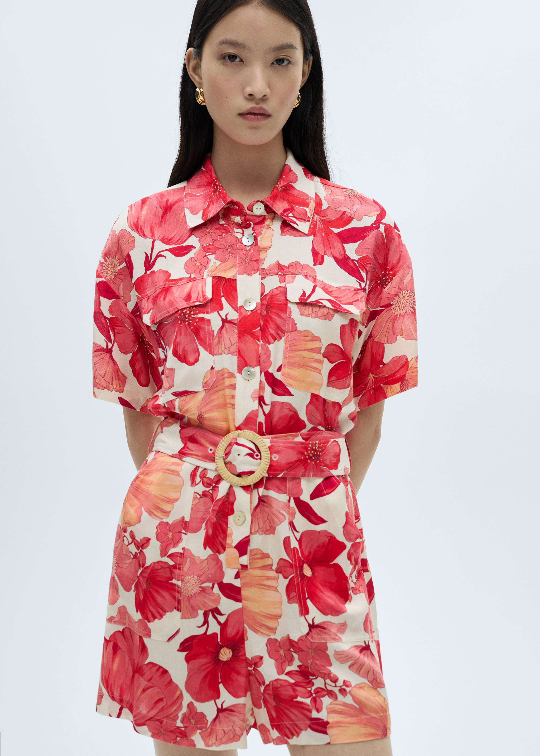 Korte jumpsuit met bloemenprint - Middenvlak