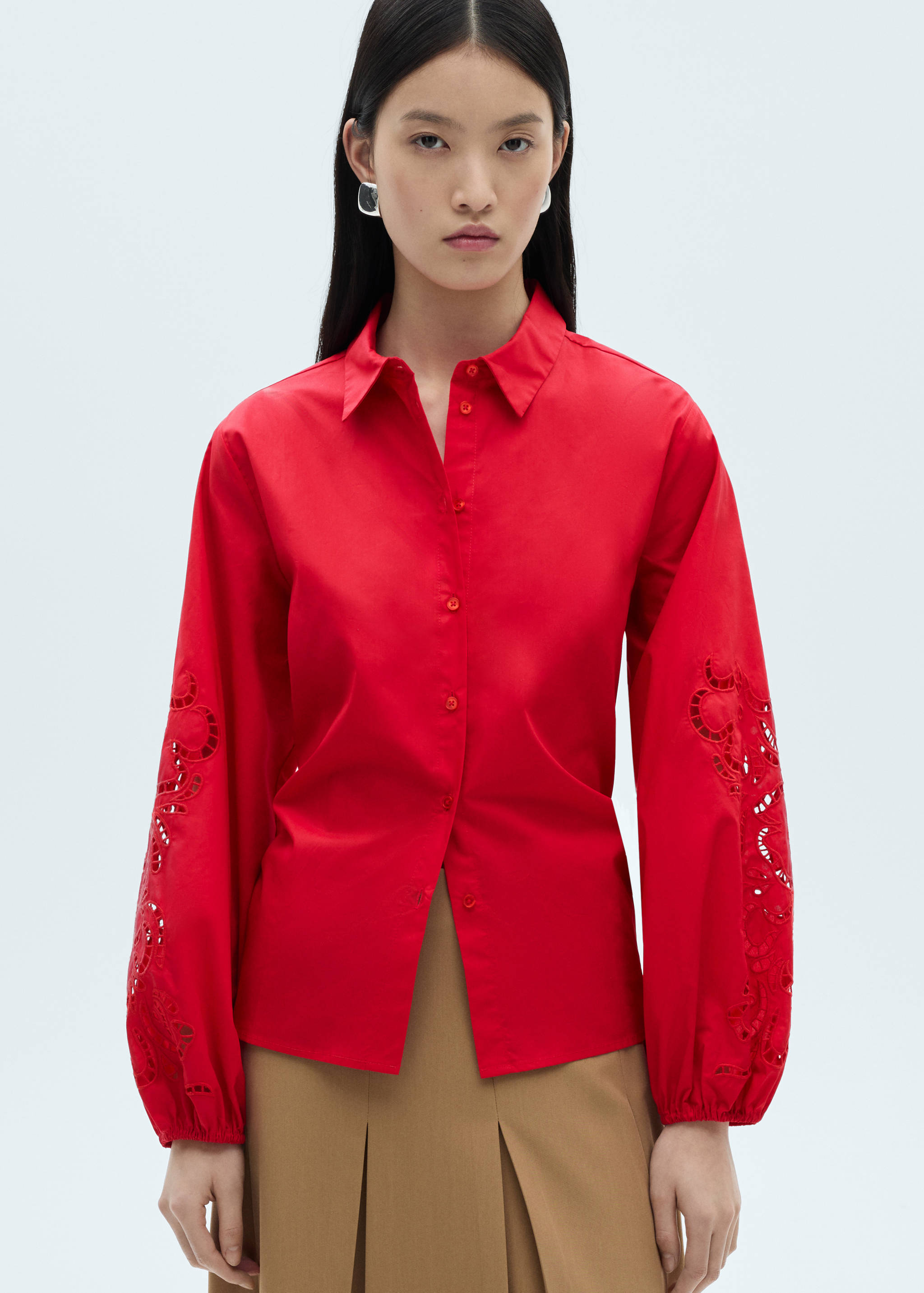 Cotton blouse with lace detail - Details of the article 2