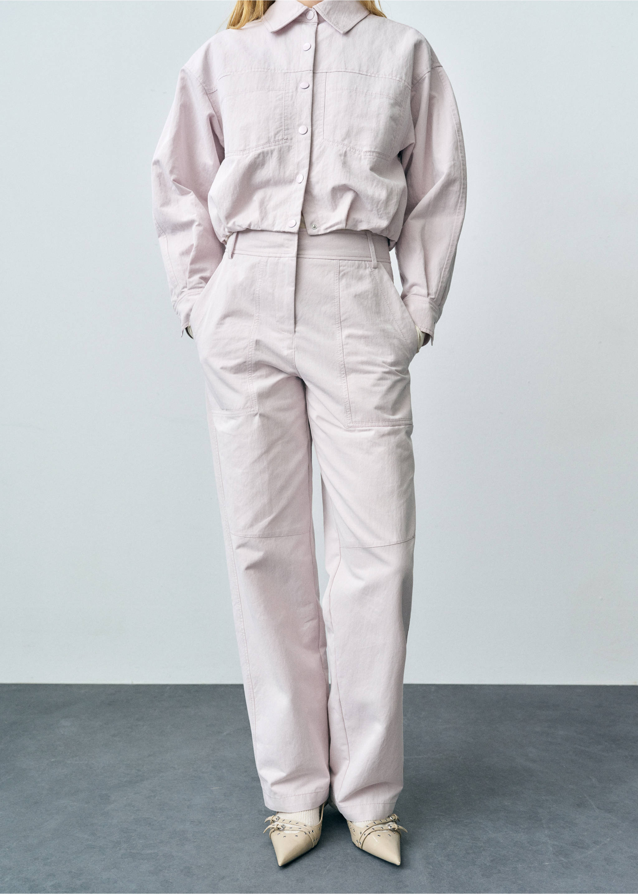 Wide leg trousers with decorative seams - Medium plane, Lilac. Ref: 87032538-00.