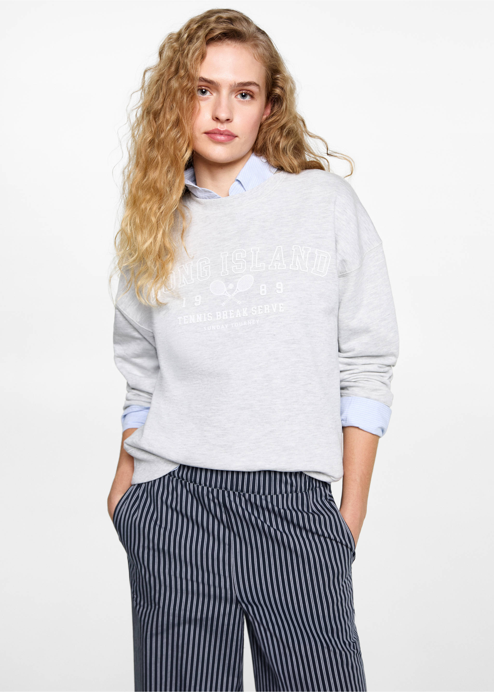 Fließende Hose mit Streifen - Mittlere Ansicht, Dunkles Marineblau. Ref: 87032541-00.