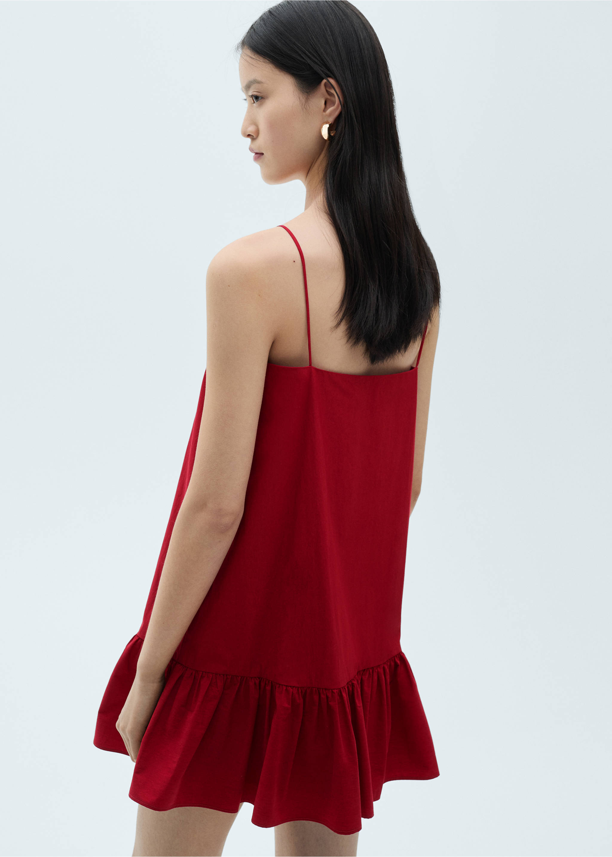 Ruffle dress with thin straps - Reverse of the article, Red. Ref: 87032545-00.