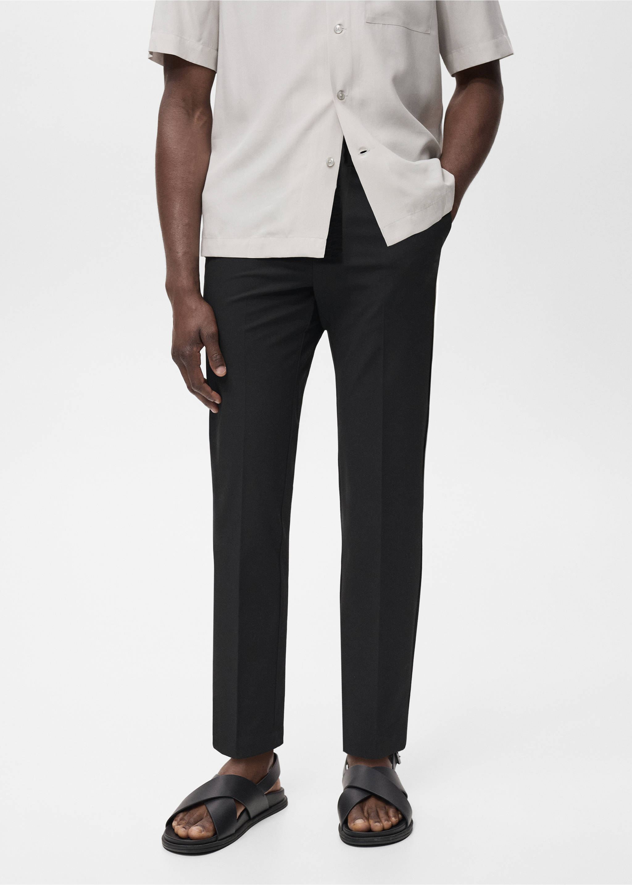 Bologna slim cropped comfort stretch trousers - Medium plane, Black. Ref: 87032889-00.