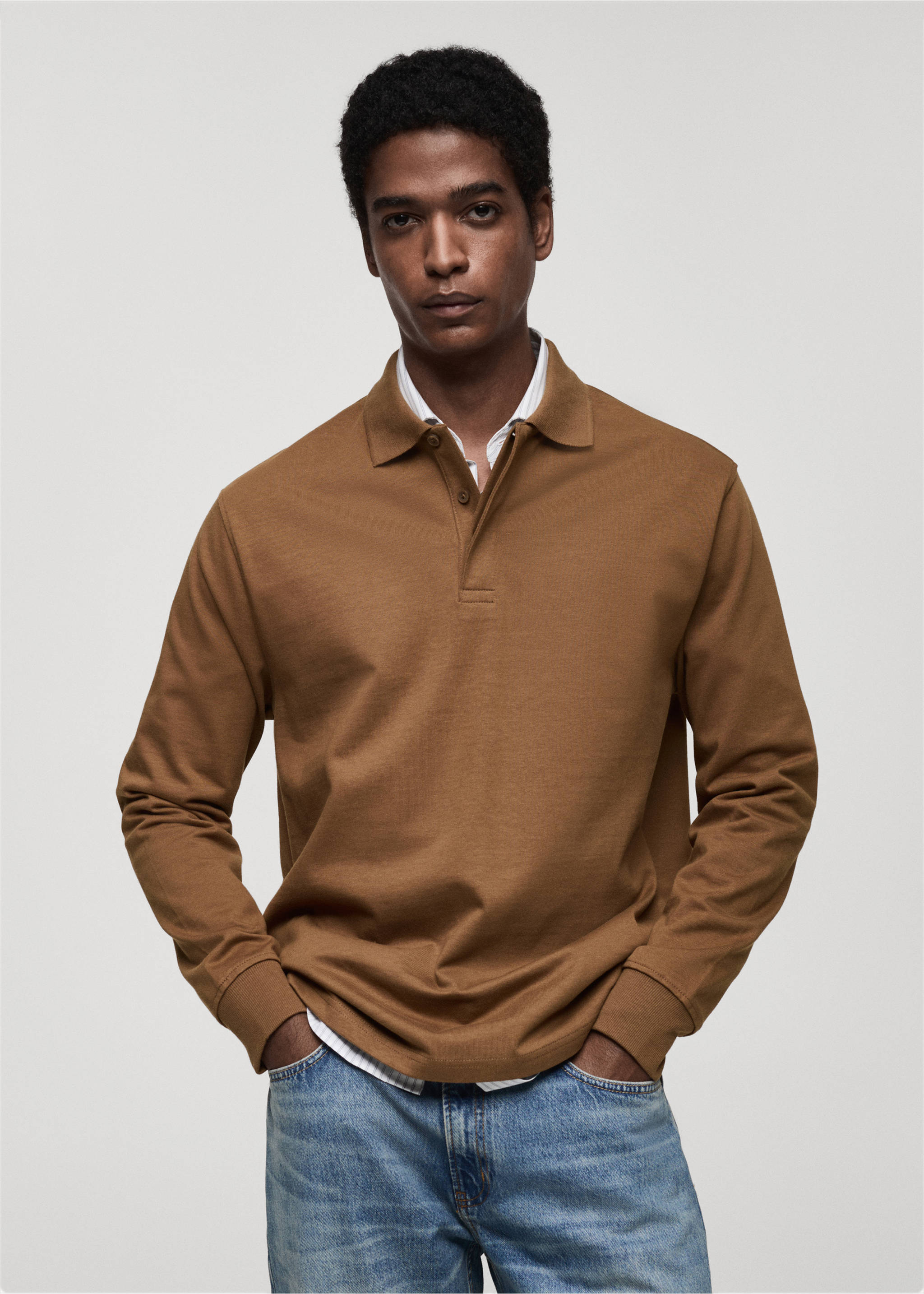 100% cotton polo sweatshirt - Medium plane, Medium Brown. Ref: 87032892-00.