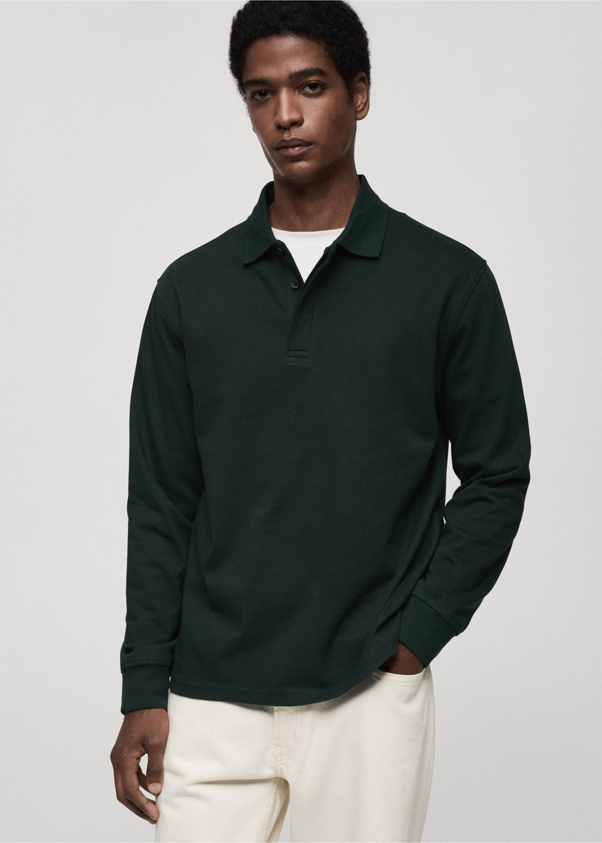 100% cotton polo sweatshirt - Medium plane, Green. Ref: 87032892-00.