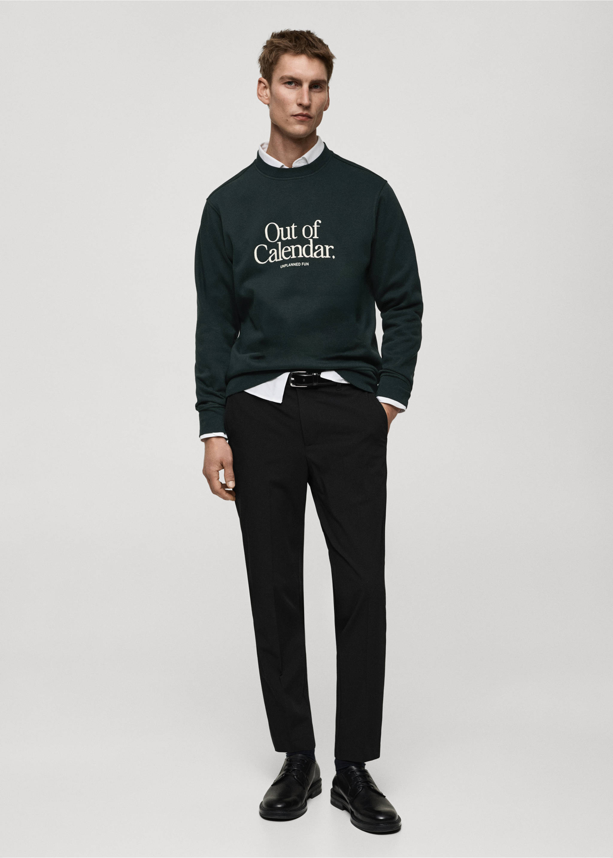 Cotton sweatshirt with embroidered message - General plane, Green. Ref: 87032893-00.