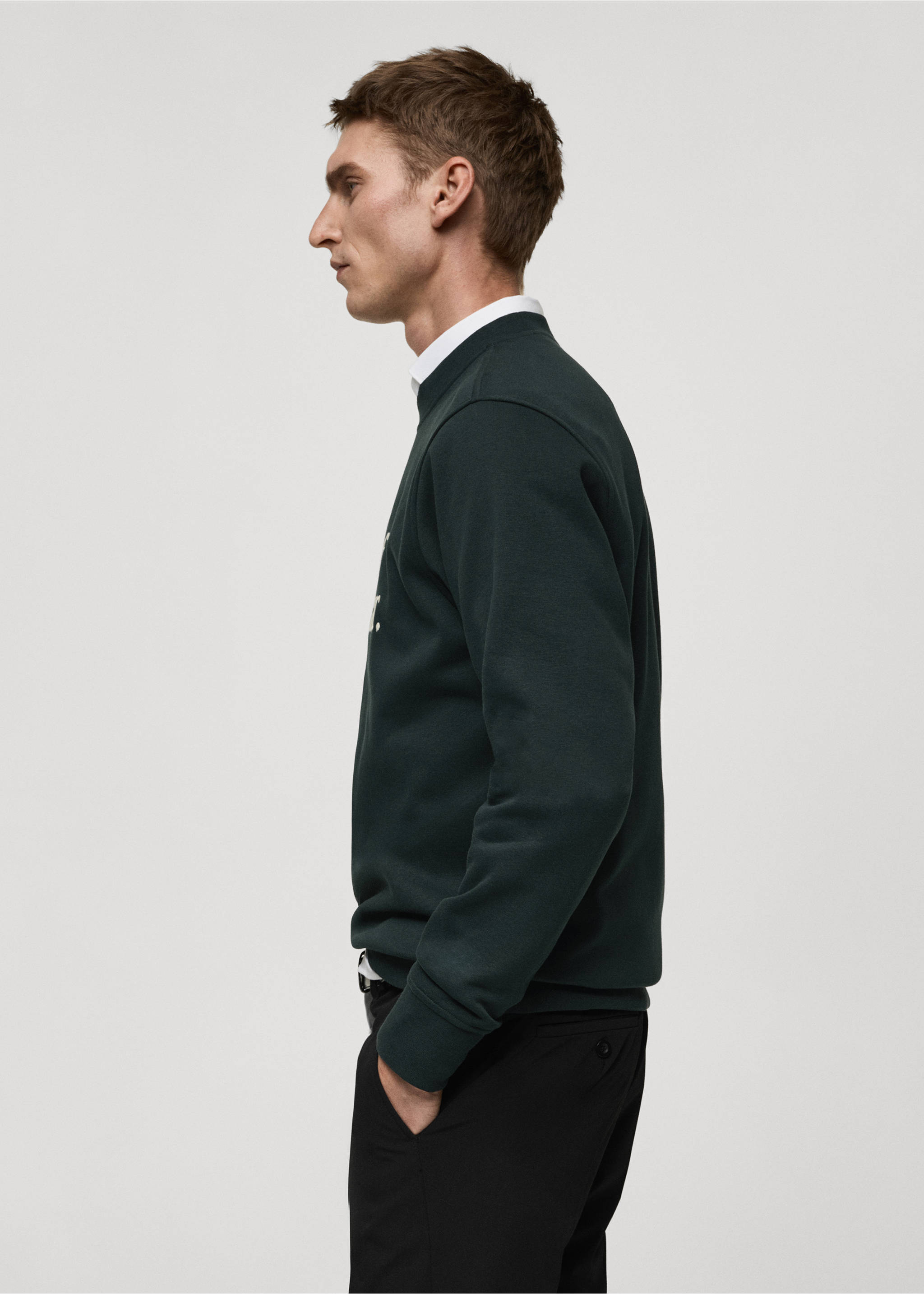 Cotton sweatshirt with embroidered message - Details of the article 2, Green. Ref: 87032893-00.