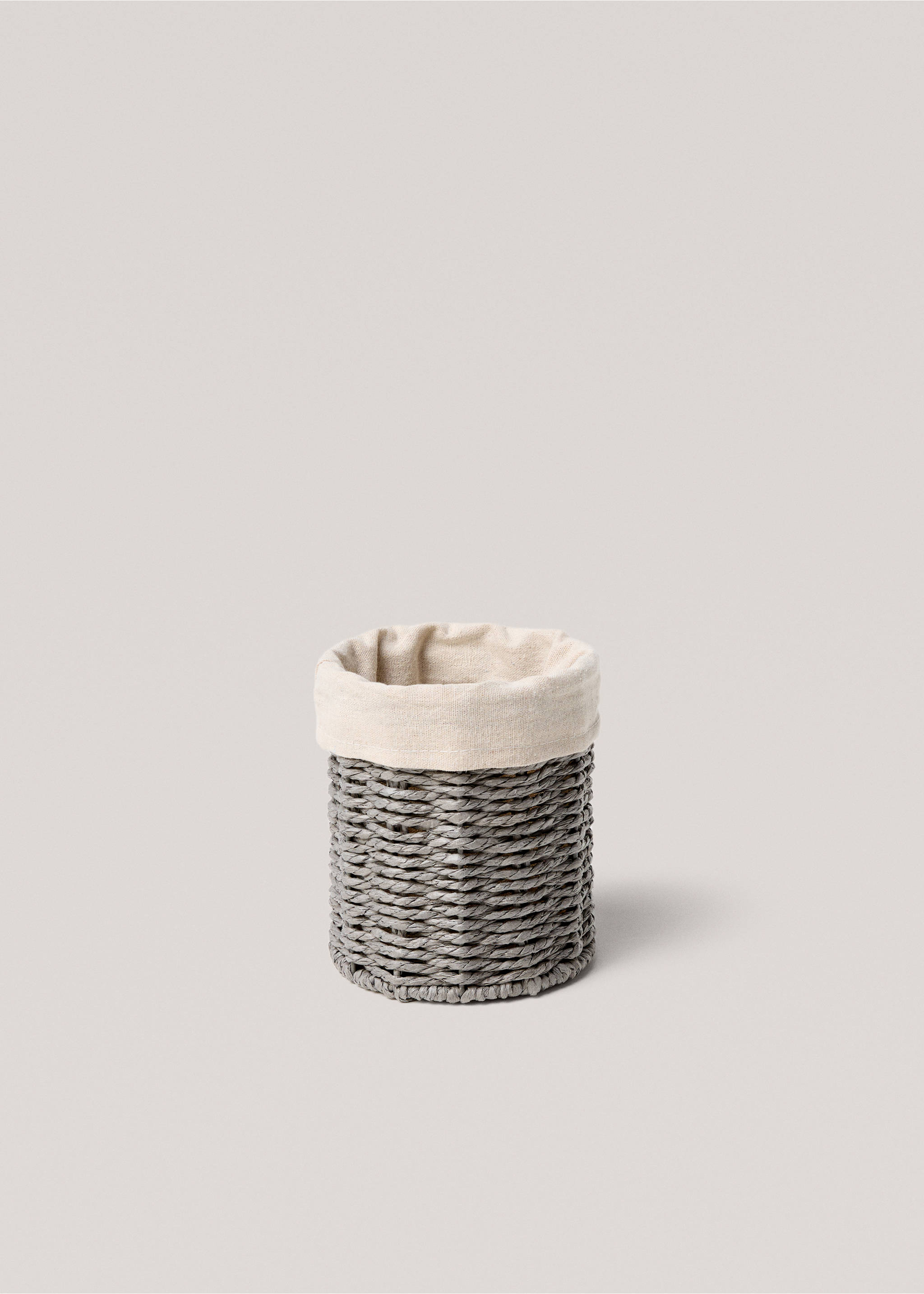 Dark grey woven basket with a light beige fabric lining., Grey. Ref: 87032898-00.