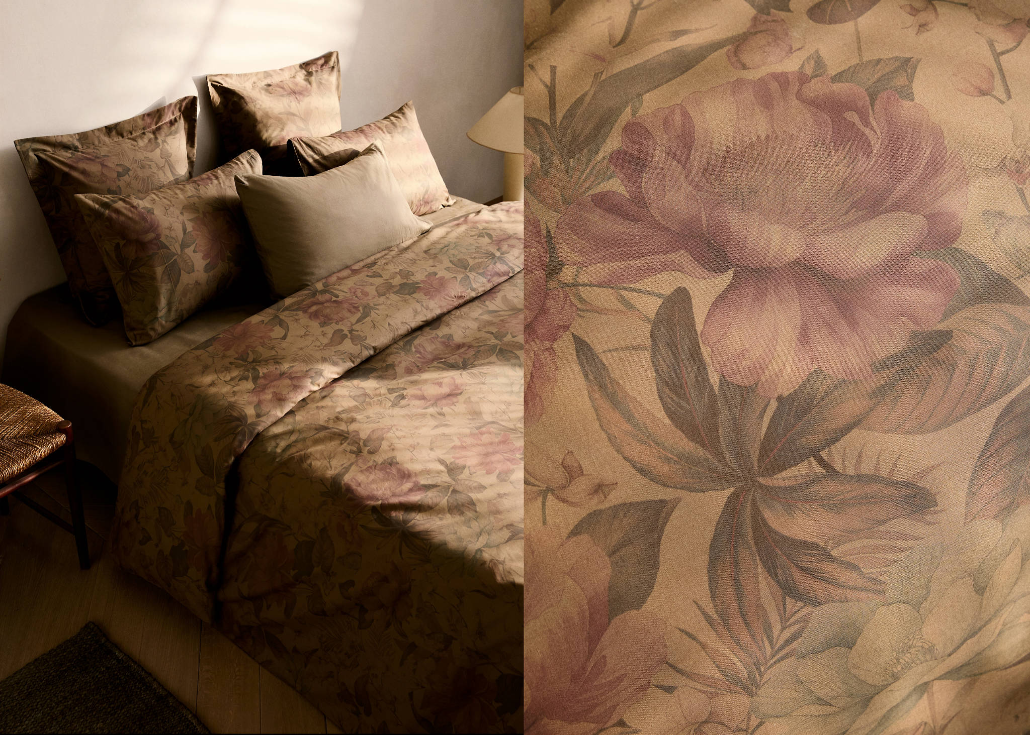 Percale cotton multi-coloured floral-print duvet cover Single bed - Panoramic plane