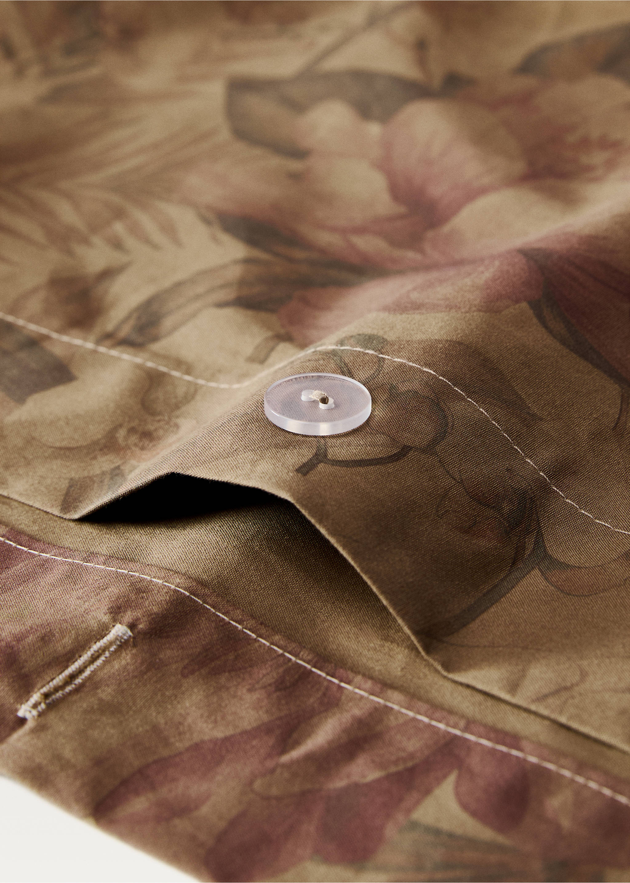 Percale cotton multi-coloured floral-print duvet cover Single bed - Details of the article 1, Khaki. Ref: 87032914-00.