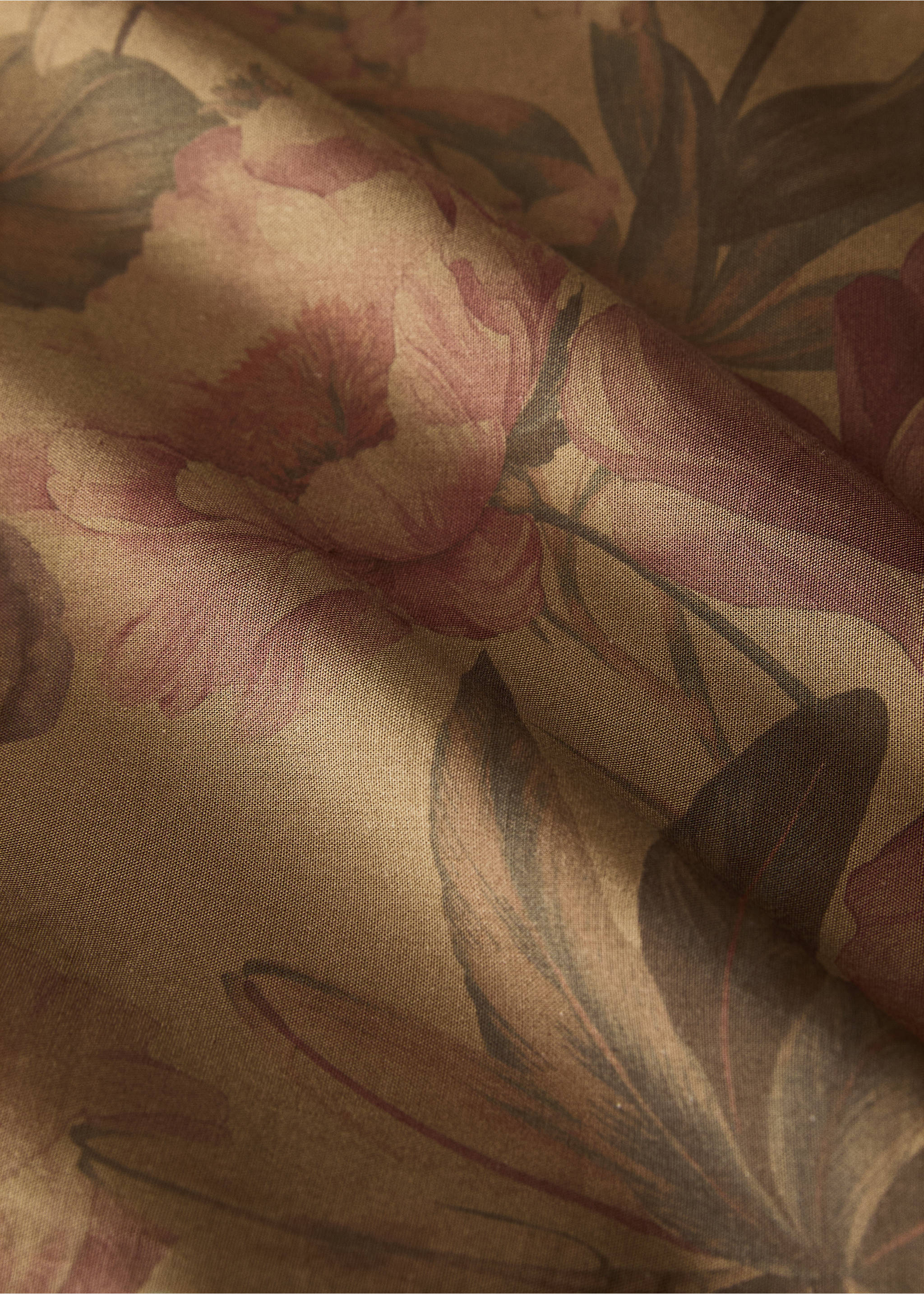 Percale cotton multi-coloured floral-print duvet cover Single bed - Details of the article 2, Khaki. Ref: 87032914-00.