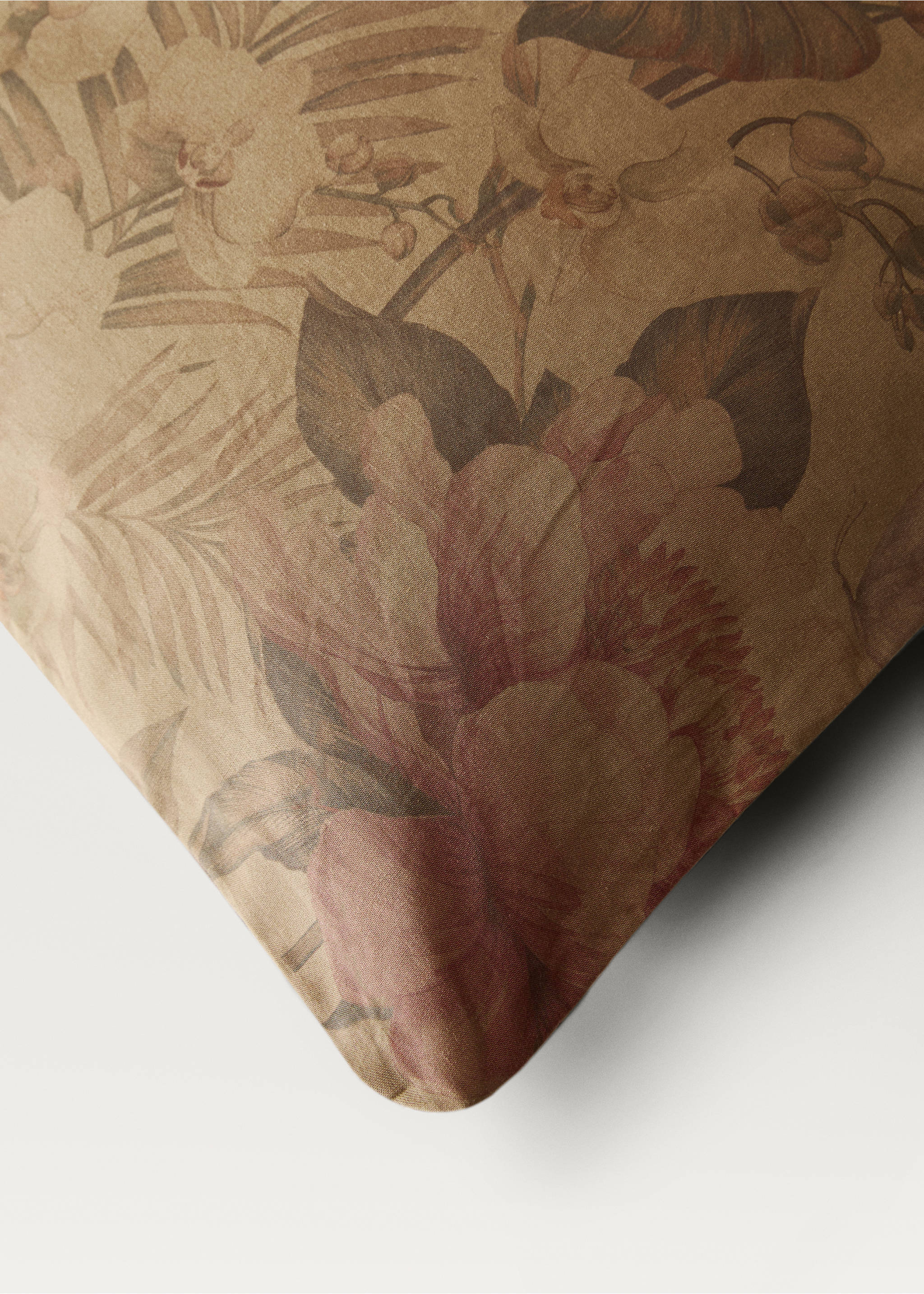 Percale cotton multi-coloured floral-print duvet cover Single bed - Details of the article 3, Khaki. Ref: 87032914-00.