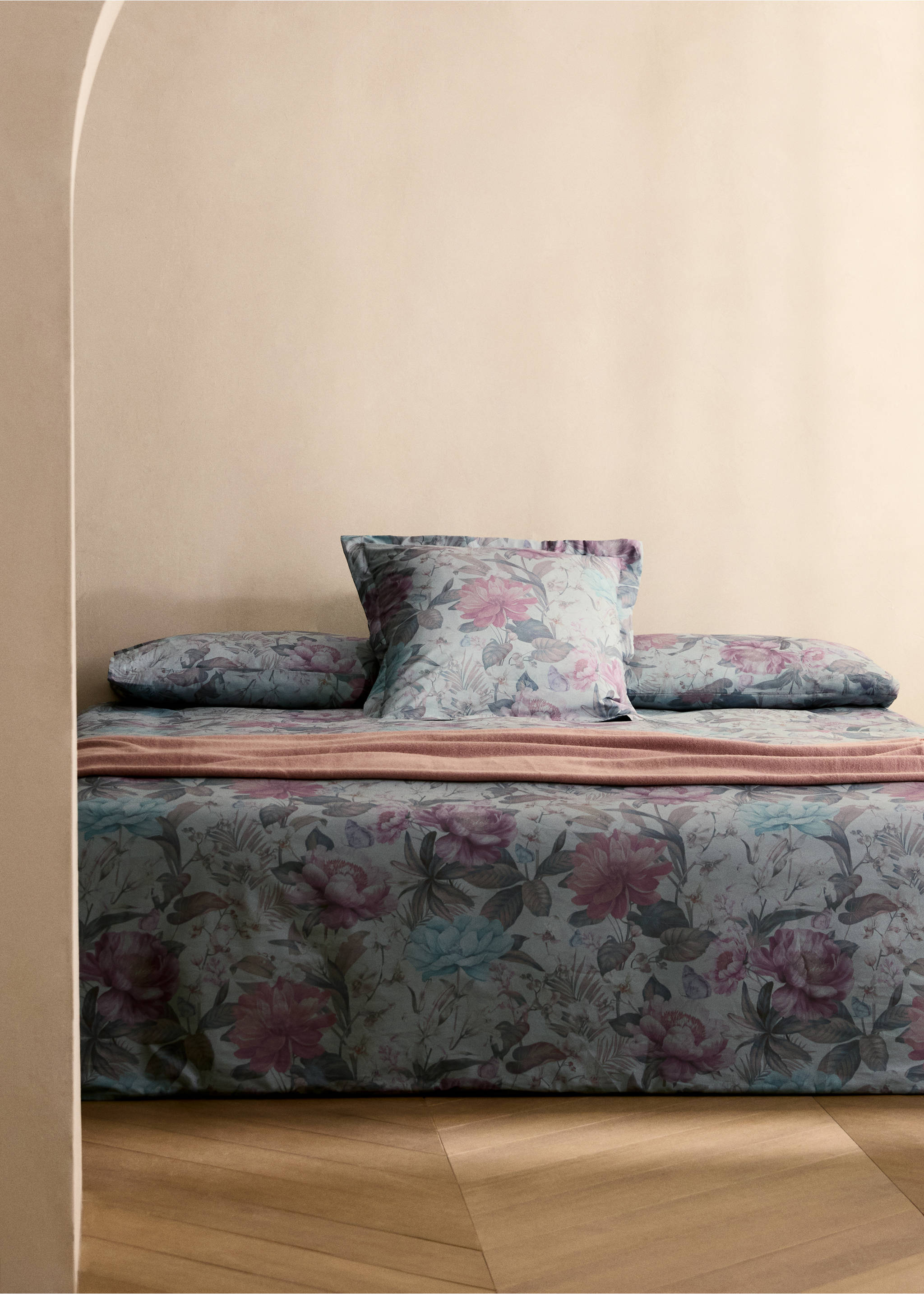 Percale cotton multi-coloured floral-print duvet cover Single bed - General plane, Aqua Green. Ref: 87032914-00.