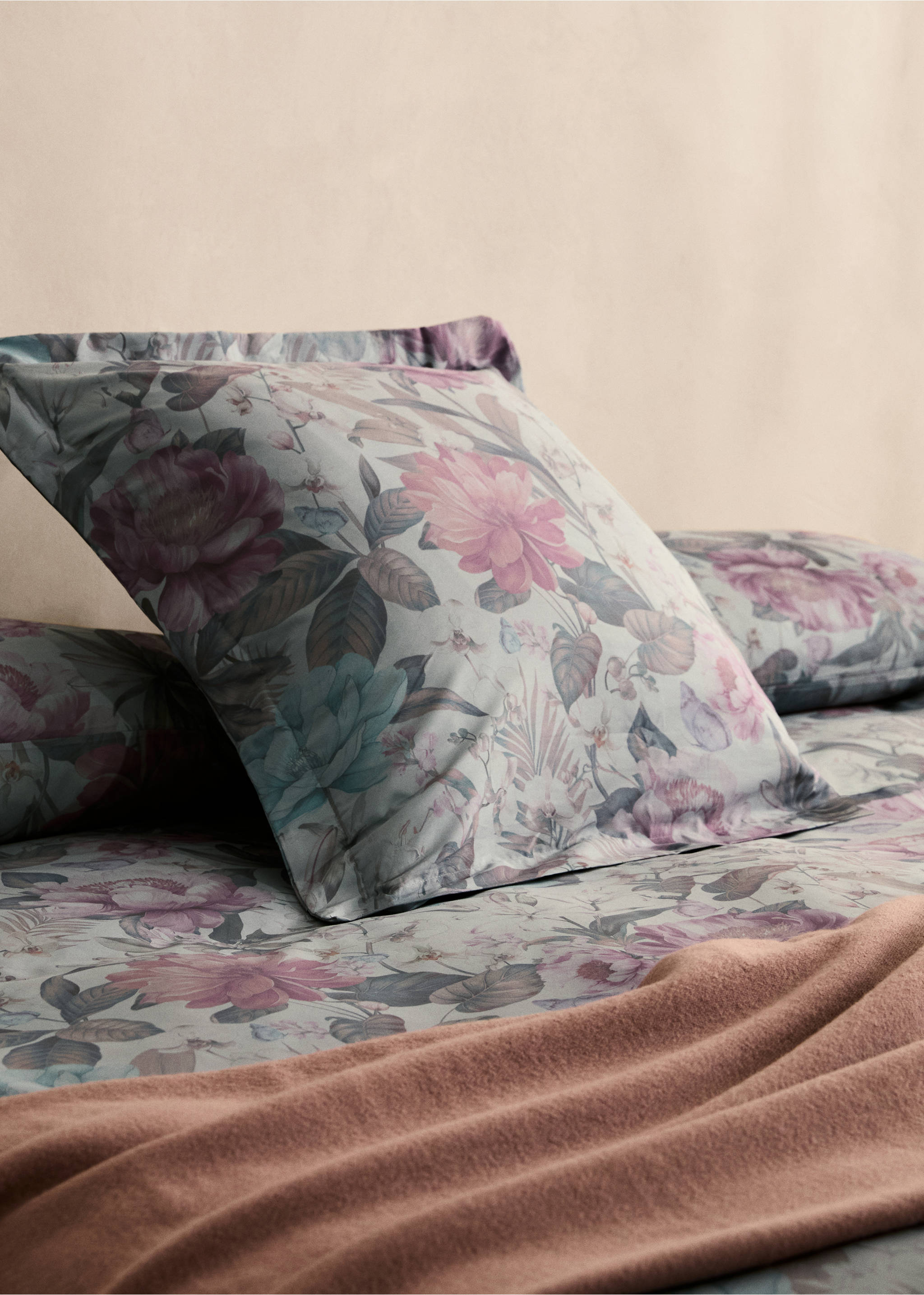 Percale cotton multi-coloured floral-print duvet cover Single bed - Details of the article 7, Aqua Green. Ref: 87032914-00.