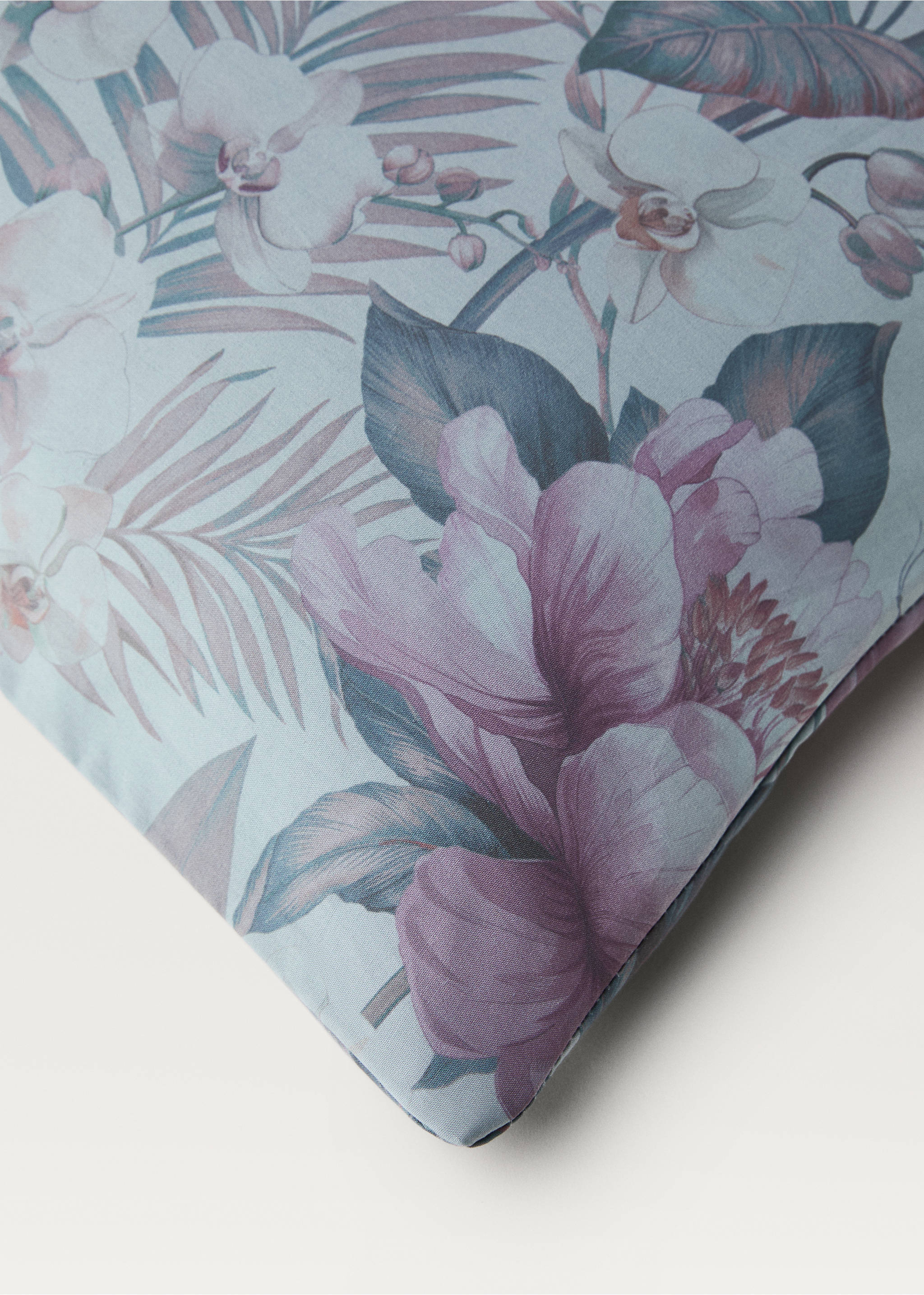 Percale cotton multi-coloured floral-print duvet cover Single bed - Details of the article 2, Aqua Green. Ref: 87032914-00.