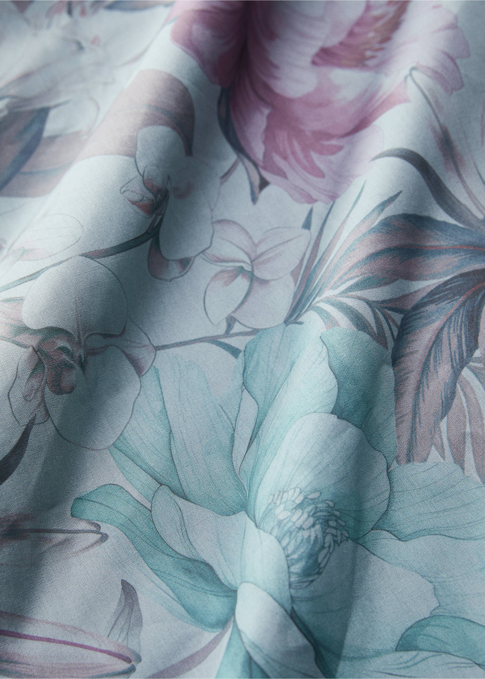 Percale cotton multi-coloured floral-print duvet cover Single bed - Details of the article 3, Aqua Green. Ref: 87032914-00.