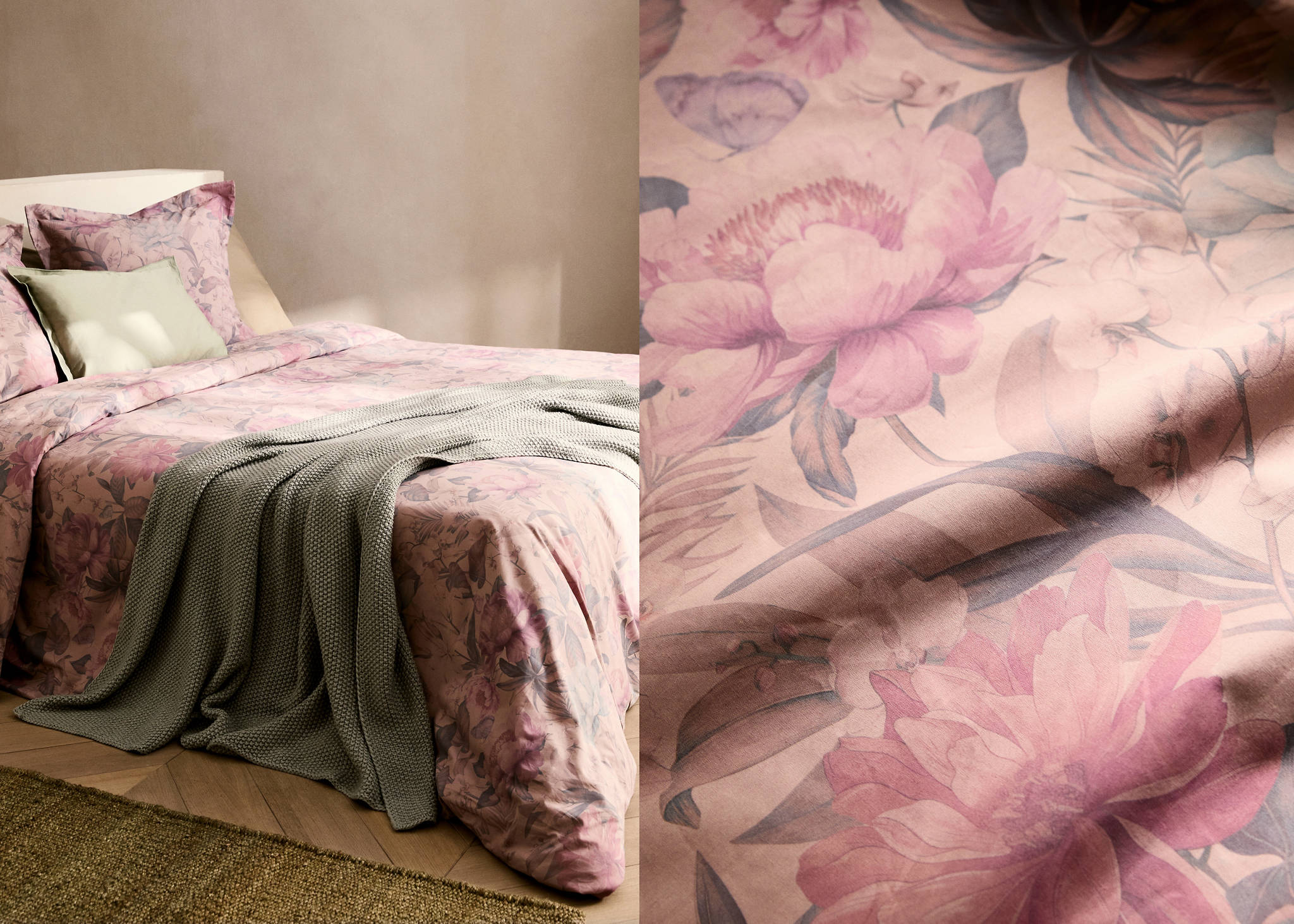 Percale cotton multi-coloured floral-print duvet cover Single bed - Panoramic plane