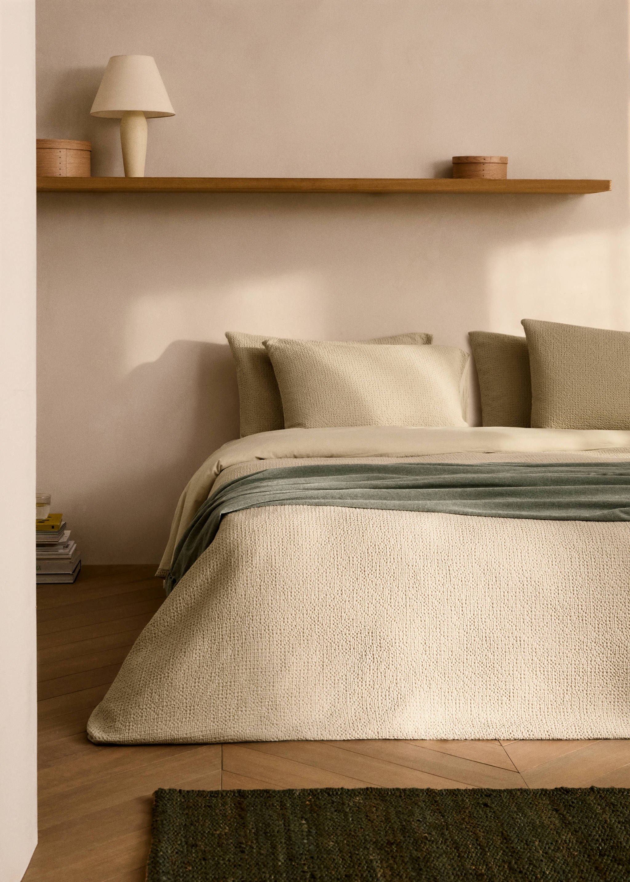 Cotton percale waffle duvet cover Superking bed - General plane
