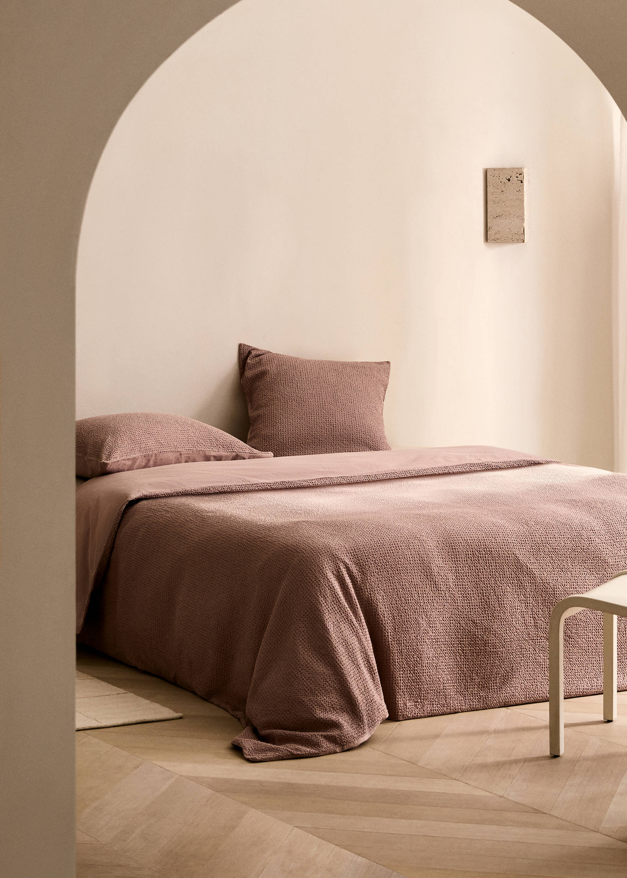 Housse de couette percale de coton rayures gaufré lit 180/200 cm - Plan général
