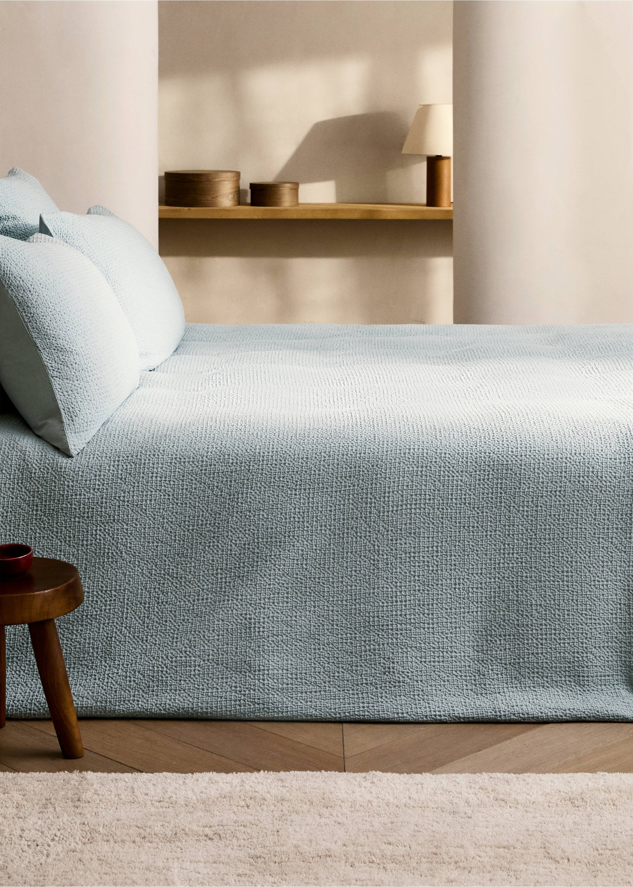 Bettbezug aus Baumwoll-Perkal in Waffel-Optik für 150/160 cm Bett - Allgemeine Ansicht, Wassergrün. Ref: 87032927-00.
