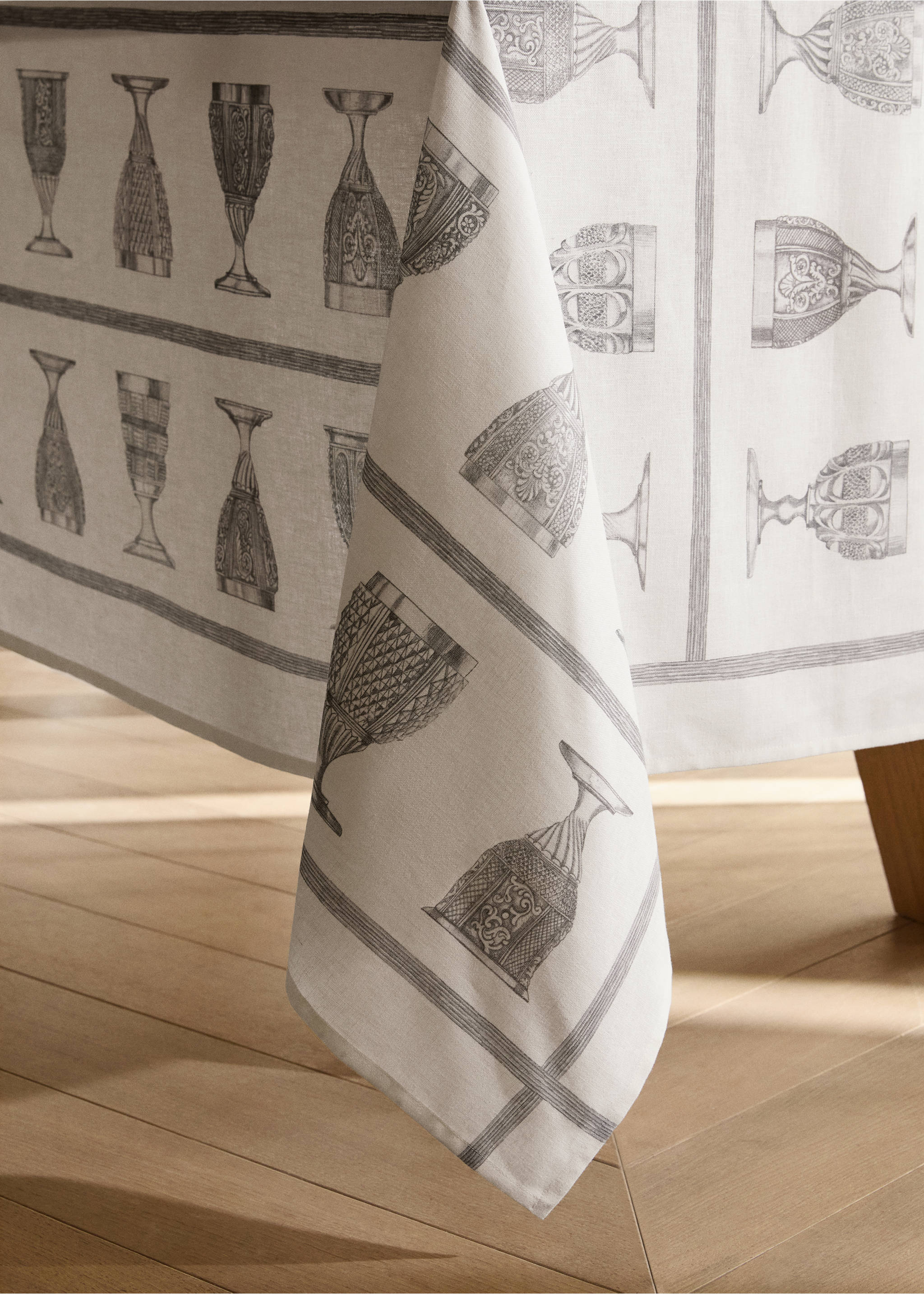 Tischdecke aus Leinen und Baumwolle mit Tassenmuster für 8 bis 10 Personen - Detail des Artikels 8, Ecru. Ref: 87032948-00.