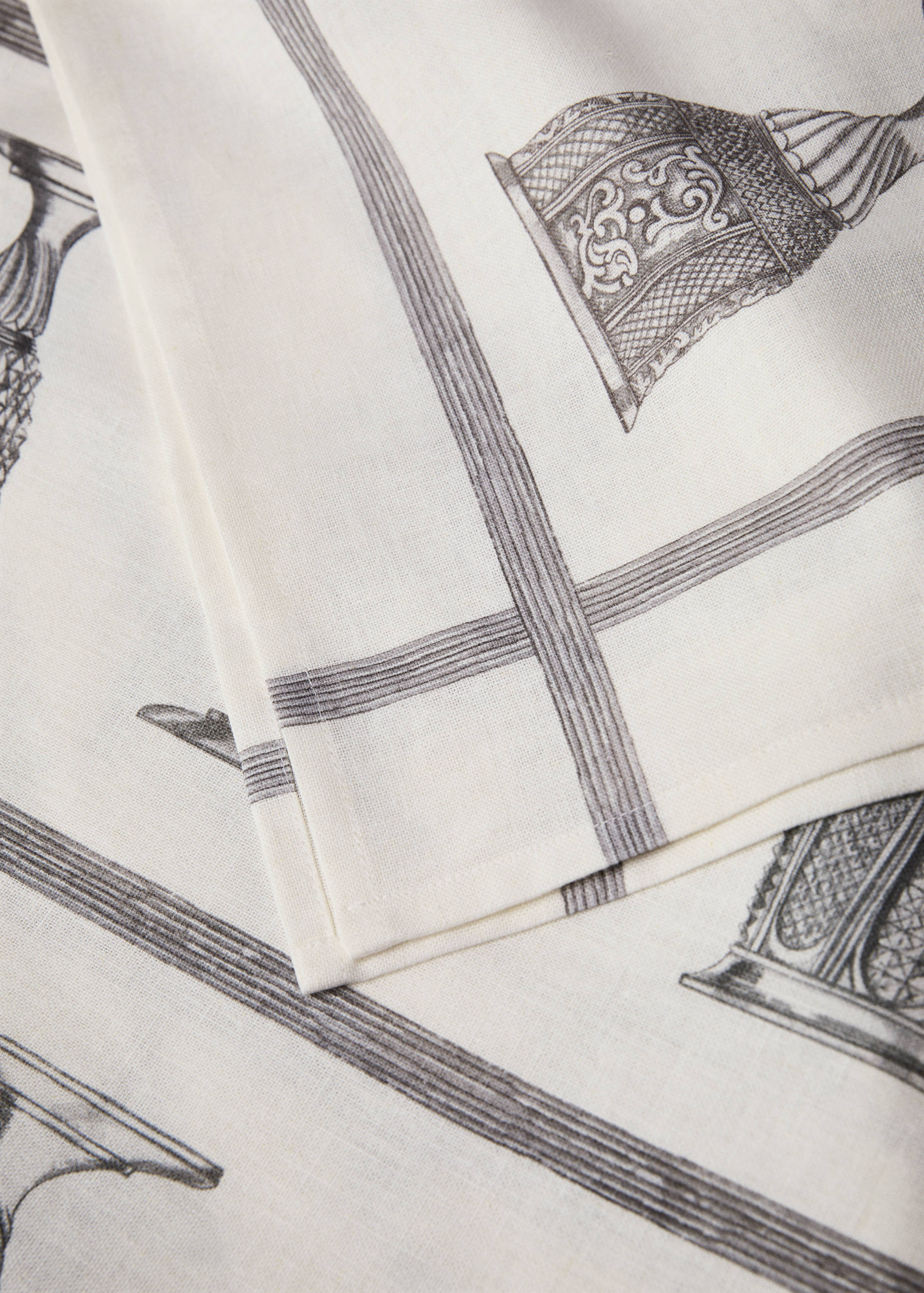 Tischdecke aus Leinen und Baumwolle mit Tassenmuster für 8 bis 10 Personen - Detail des Artikels 2